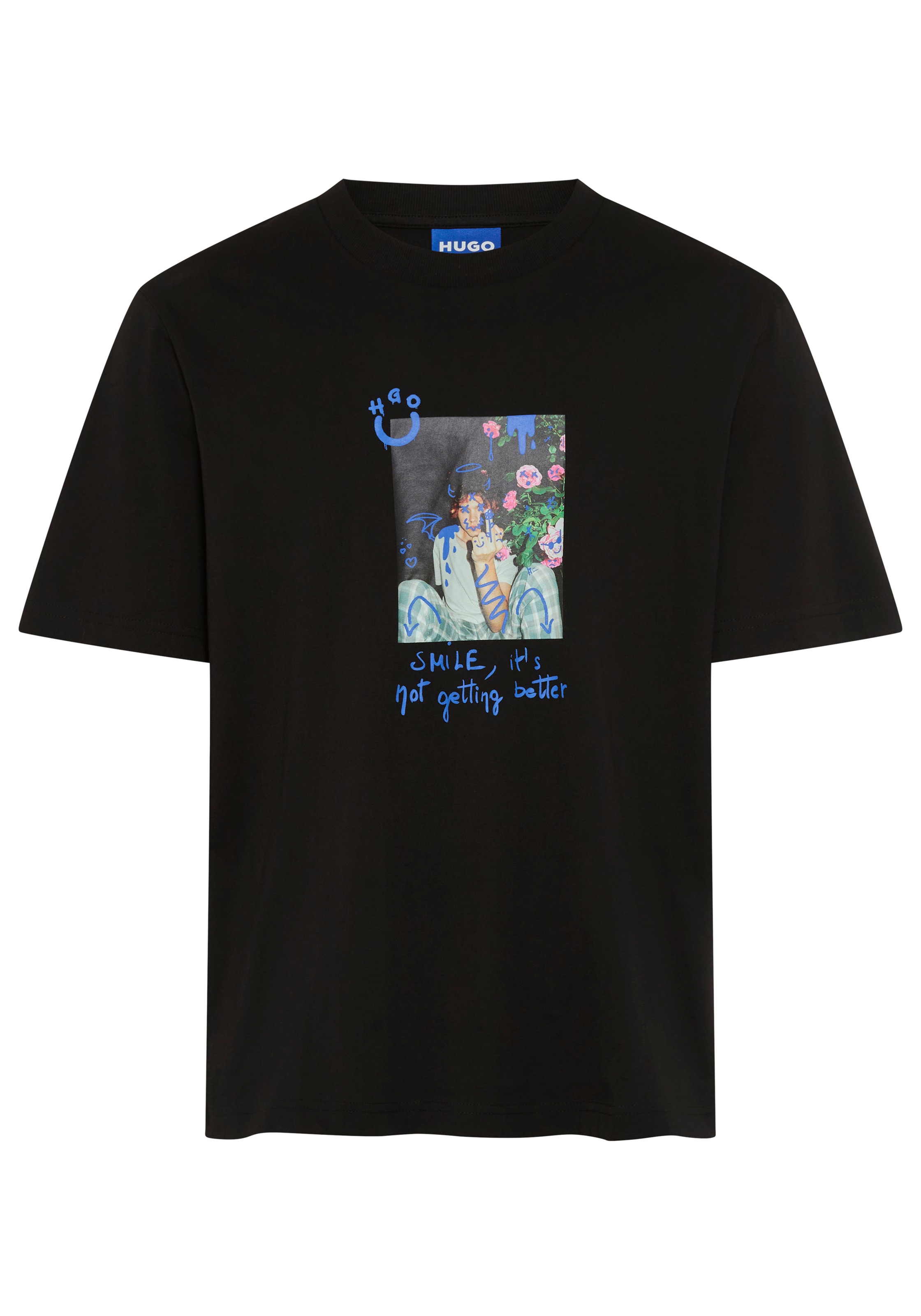 HUGO T-shirt col rond, coupe régulière, coton pur