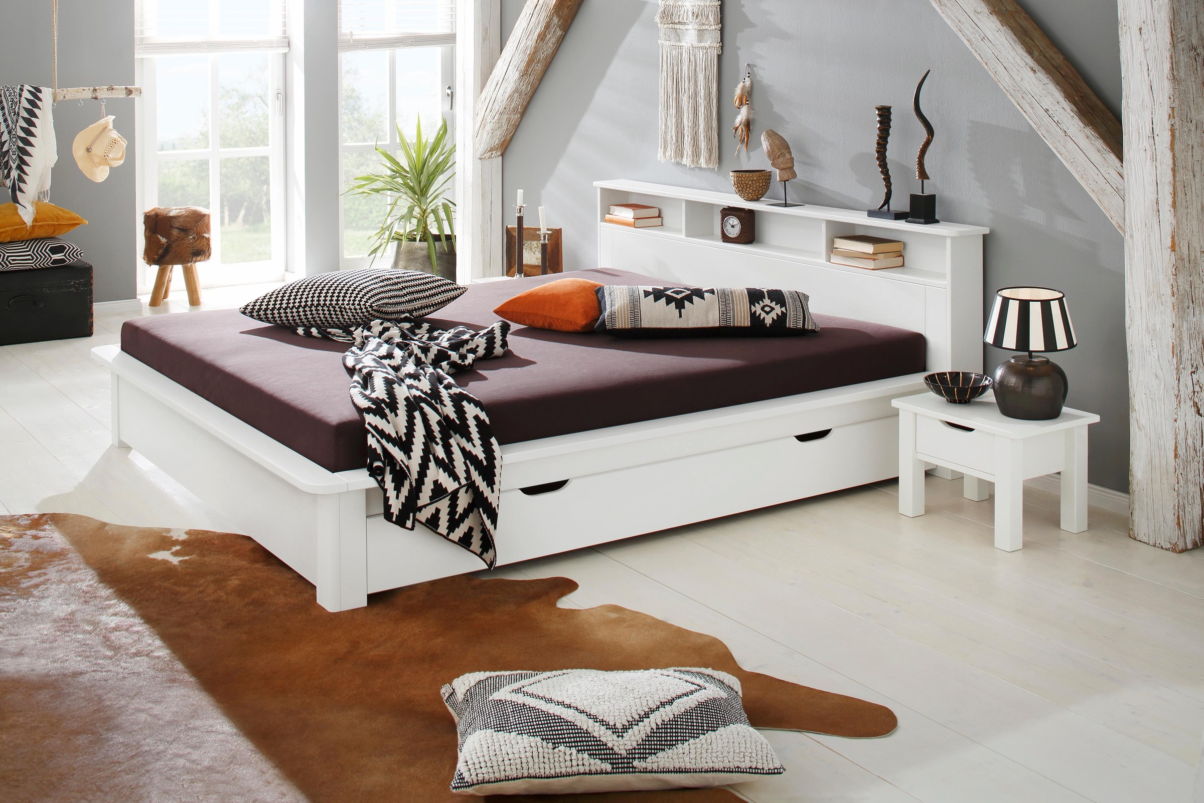 Image of GOODproduct Massivholzbett ""KERO"Stauraum im Kopfteil" zertifiziertes Massivholz (Kiefer), optional mit Schublade