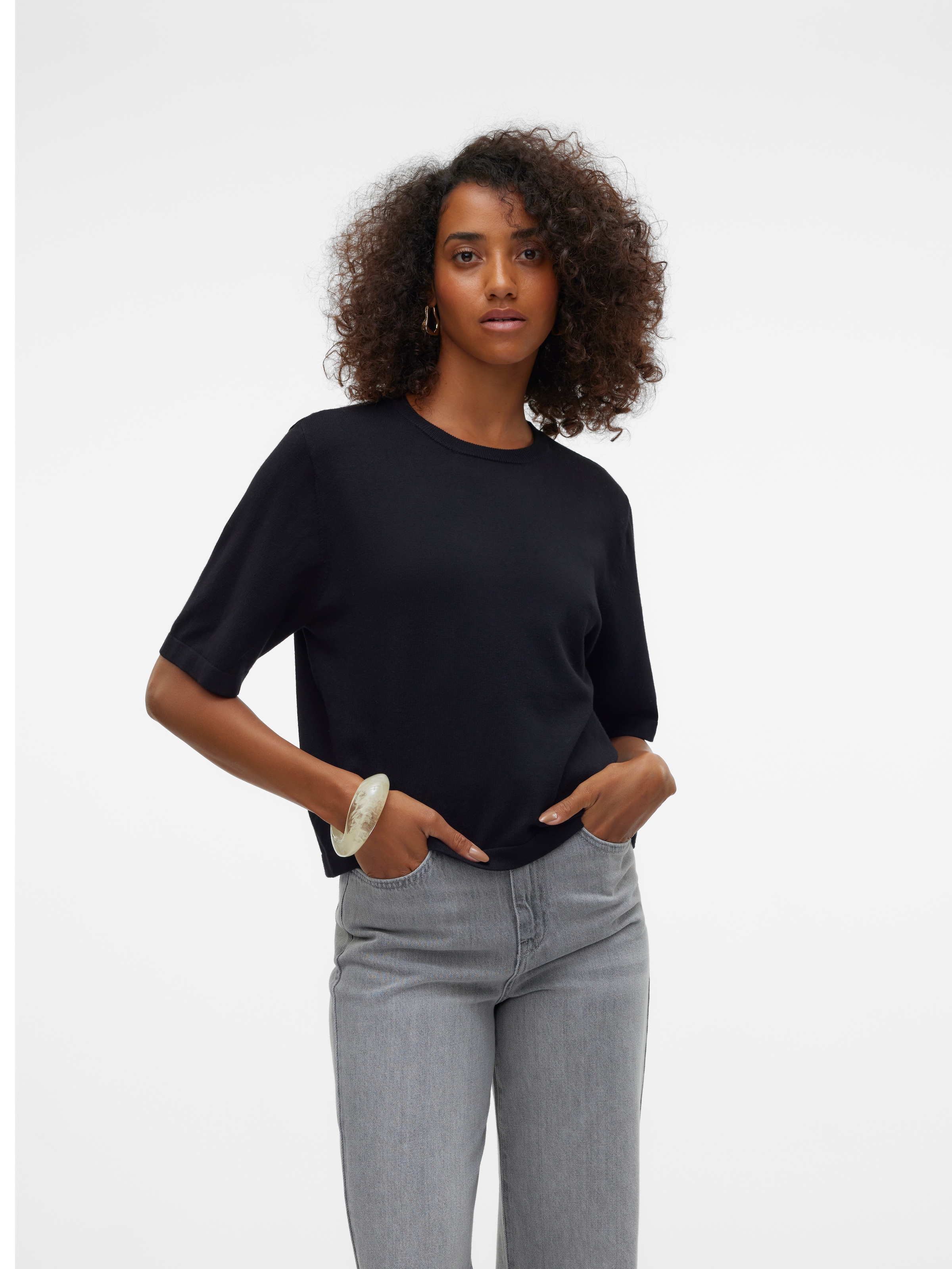 Image of Vero Moda Kurzarmpullover "VMSILJE 2/4 O-NCK OVERSIZE PULL GA NOOS" Viskosemischung, oversize