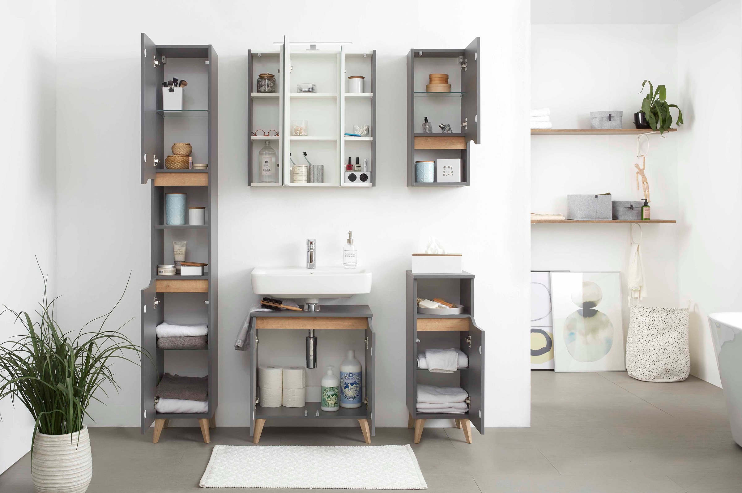 Saphir Armoire basse »Quickset Badschrank mit 1 Tür, 1 Einlegeboden, 30 cm breit« Meuble sous-lavabo avec amortisseur de porte, sans poignée