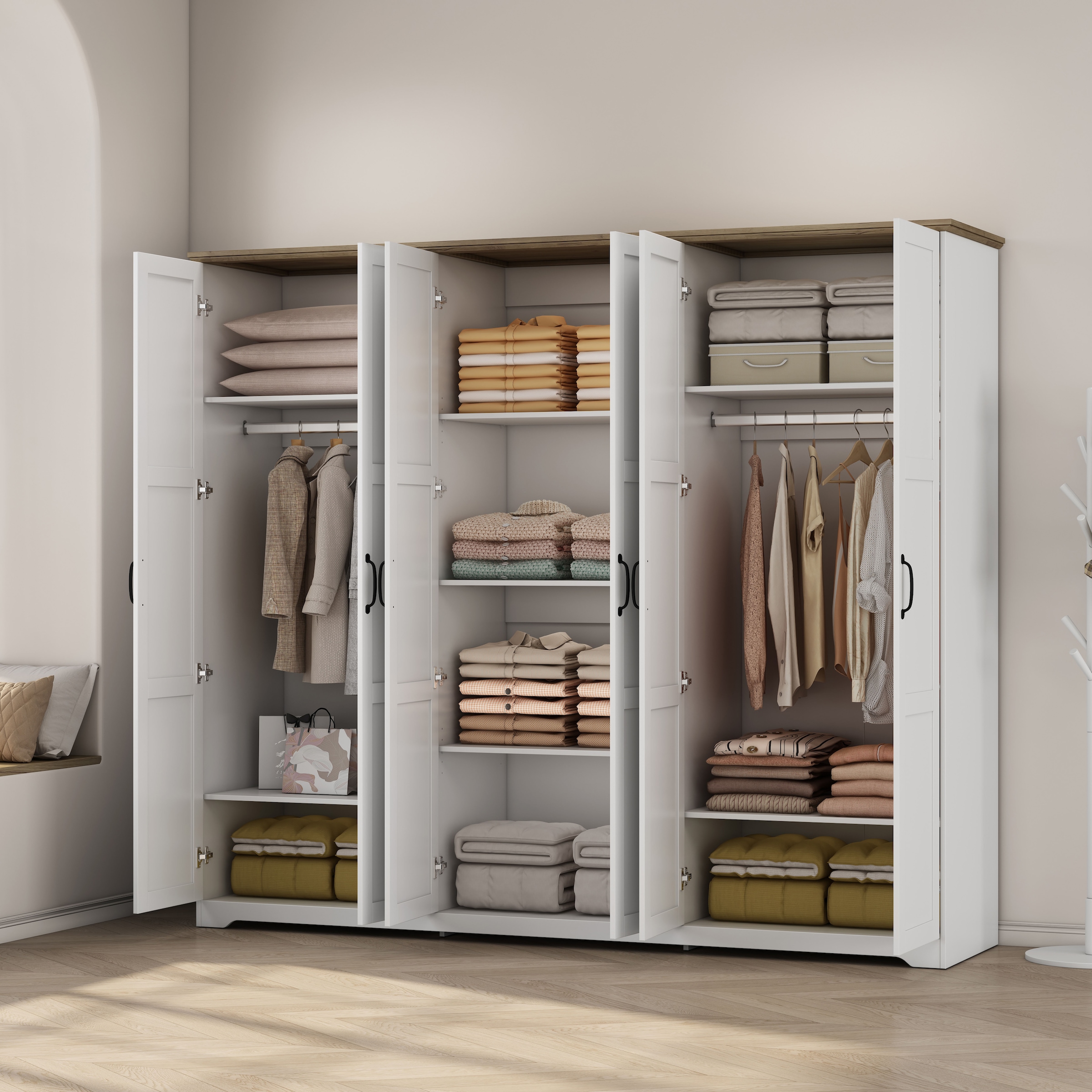 GOODproduct Kleiderschrank »Emmilia Schrank Schlafzimmerschrank im Landhaus Design« Mit vielen Einlegeböden und Softclose,  Landhaus Schrank mit  6 Türen Breite 226,5cm Höhe 2m