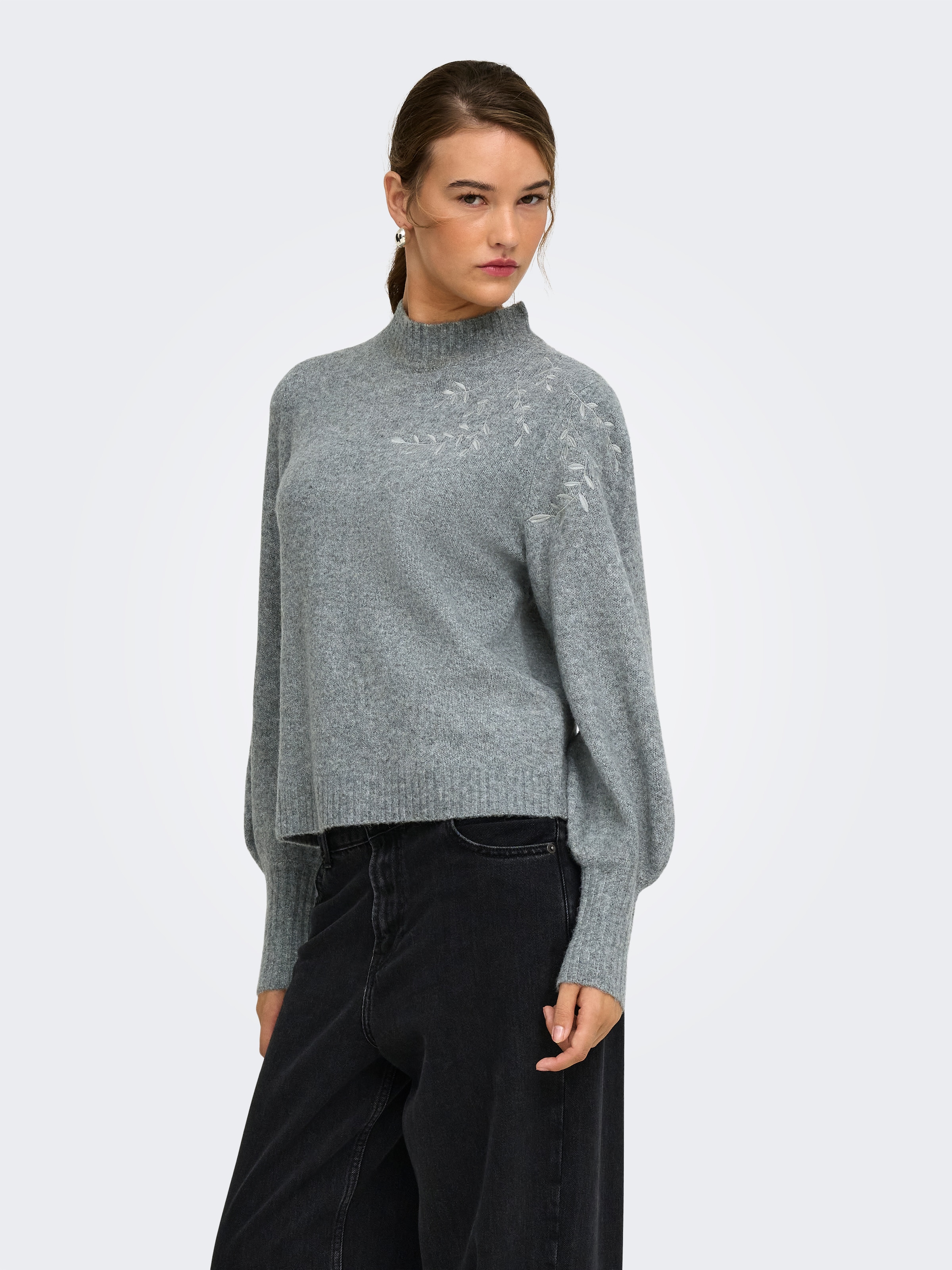 ONLY Strickpullover »ONLBEAUTY LS HIGH NECK EMB KNT« Materialmix mit Wolle und Stretch, regular fit