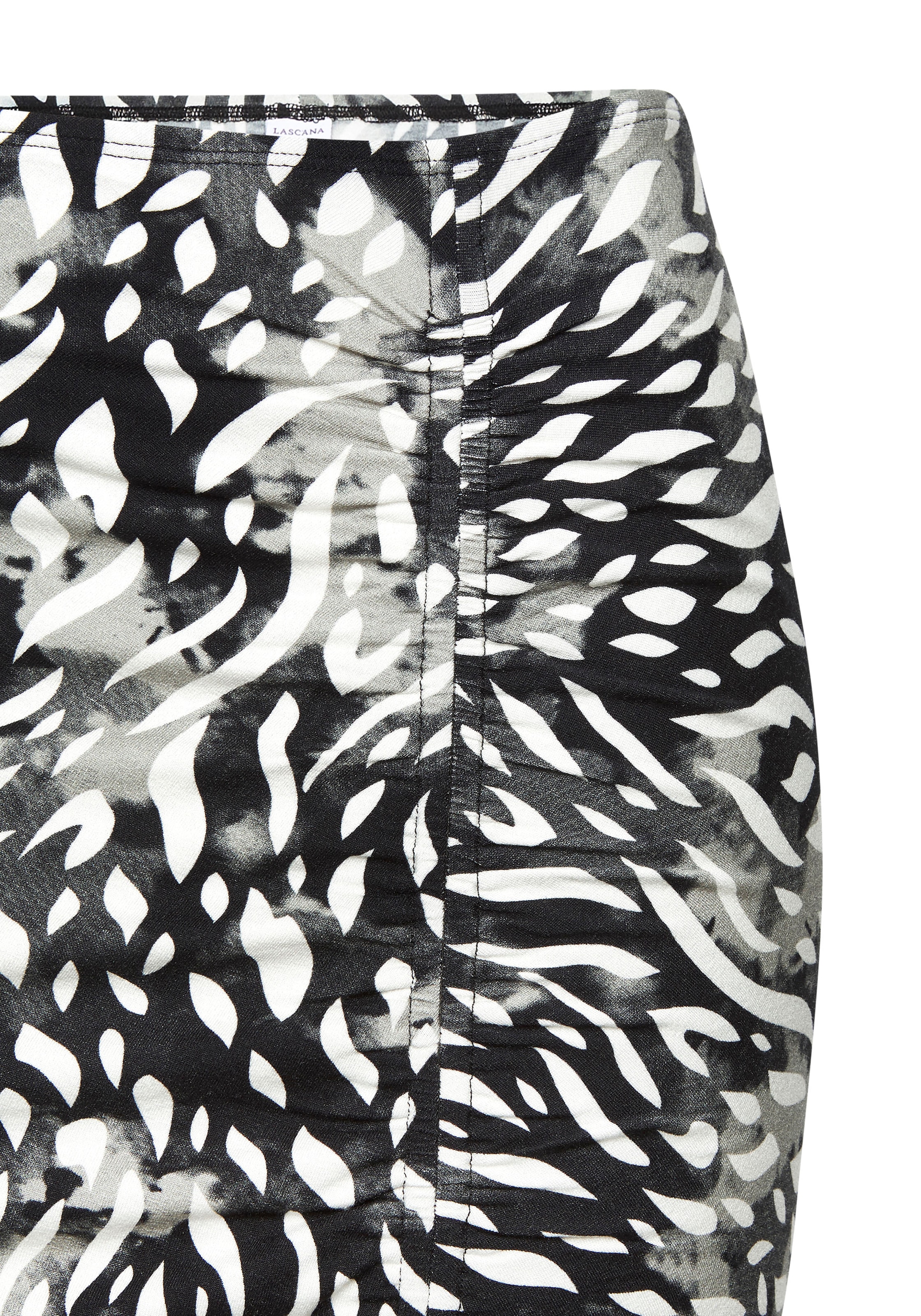 LASCANA Jerseyrock, mit seitlicher Raffung und Schlitz, Midirock im Alloverprint