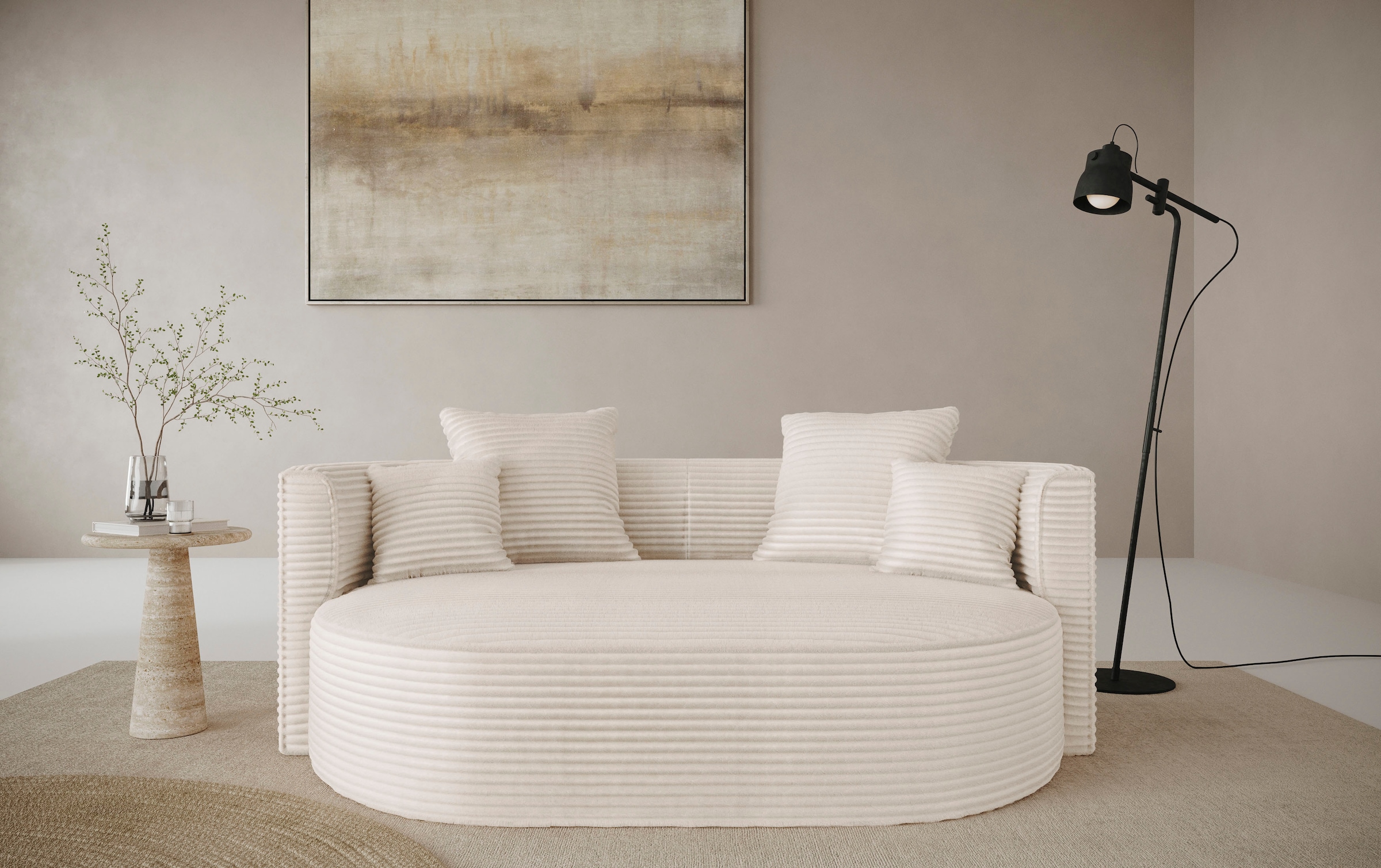 LeGer Home by Lena Gercke 2,5-places »ISALIE Cord, rundes Loungesofa, mit Kissen, perfekt gepolstert« tissus modernes, avec 4 coussins décoratifs, assise extra large