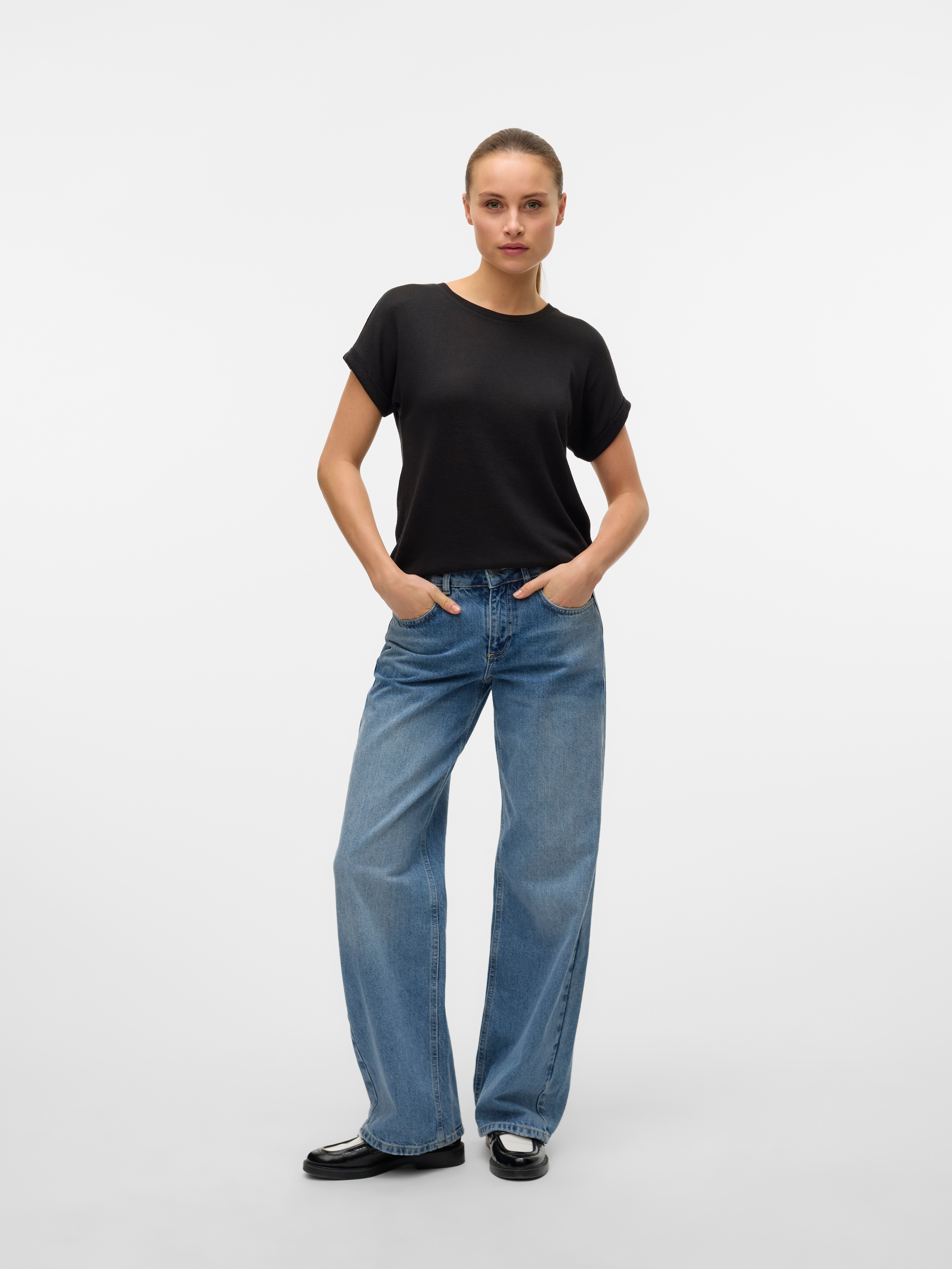 Vero Moda Pull à manches courtes »VMBRIANNA SS O-NECK PULLOVER BOO  REP« mit überschnittenen Schultern mit Umschlagsaum