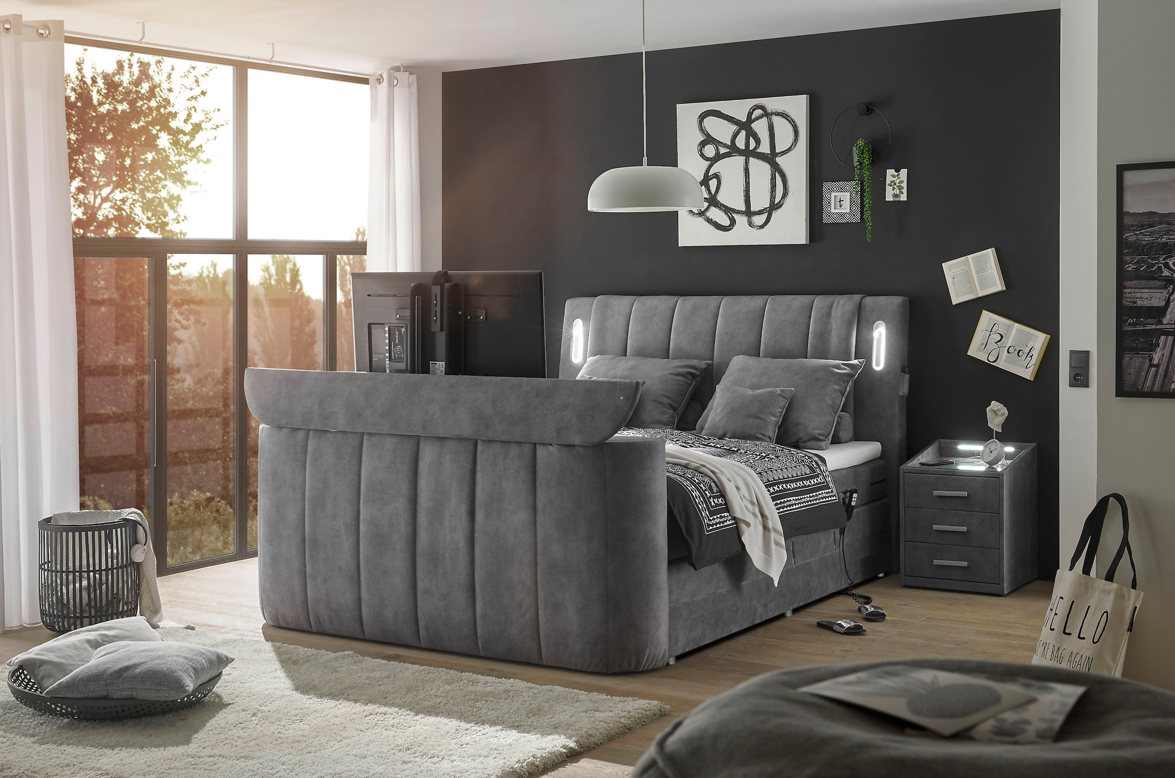 ED EXCITING DESIGN Lit boxspring »Dallas« 6 cuis tlg. inkl. Topper, LED-Beleuchtung, motorisierter TV Halterung und Motor