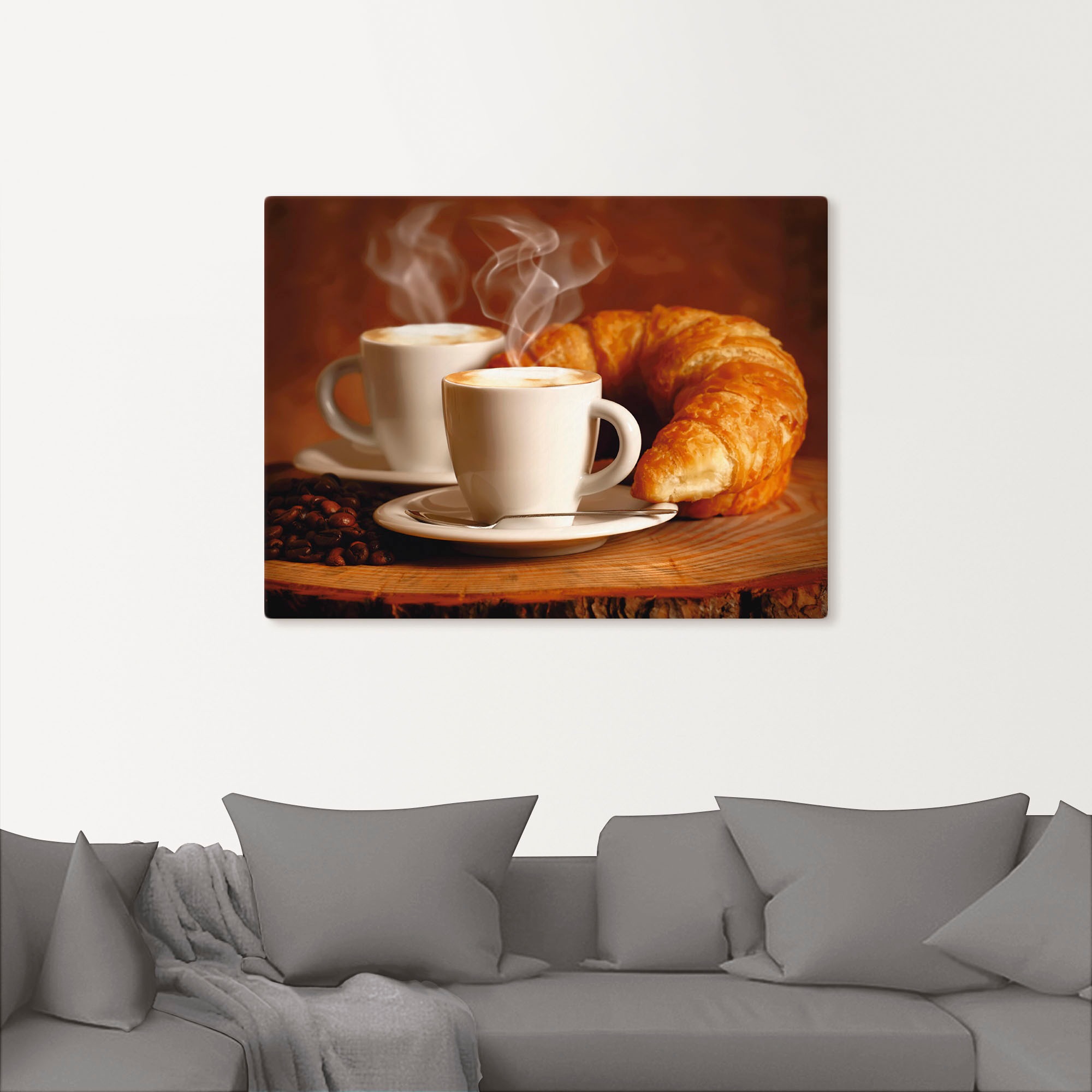 Artland Tableau sur toile »Dampfender Cappuccino und Croissant« 1 cuis tlg. auf Holzrahmen gespannt