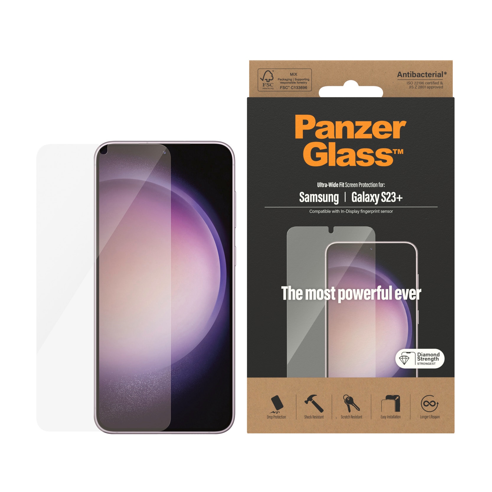 PanzerGlass Displayschutzfolie »Ultra-Wide Fit Screen Protector«, für Samsung Galaxy S23 Plus, (1 St.), Displayschutzfolie, Schutzfolie, Bildschirmschutz, kratz- & stossfest