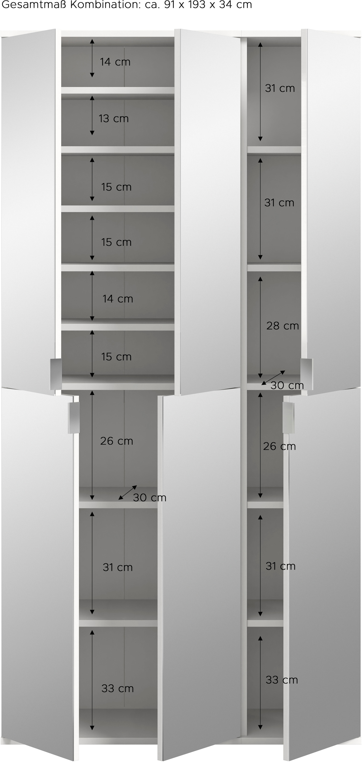 INOSIGN Garderoben-Set »Trondheim, 91 cm, best. aus 2 Schränken, 6 Spiegeltüren, 15 Fächer«, (Set, 2 St.), inkl. ausziehbarer Kleiderstange, Garderobenschrank, Kleiderschrank