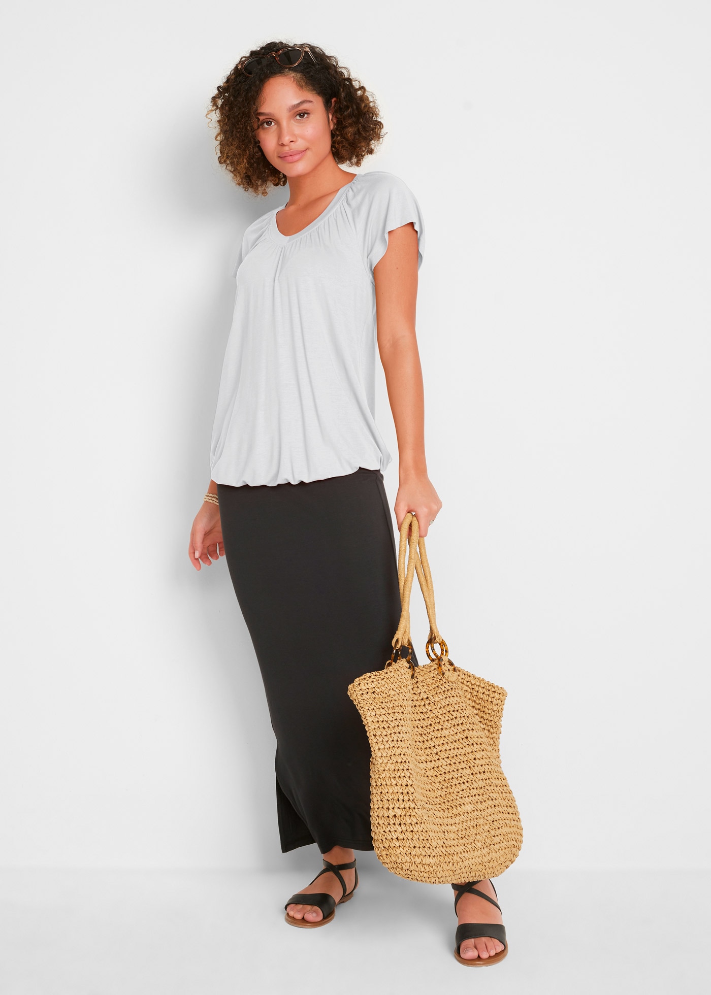 bonprix T-shirt Ballonform, mit kurzen Flügelärmeln, mit Gummibund am Saum