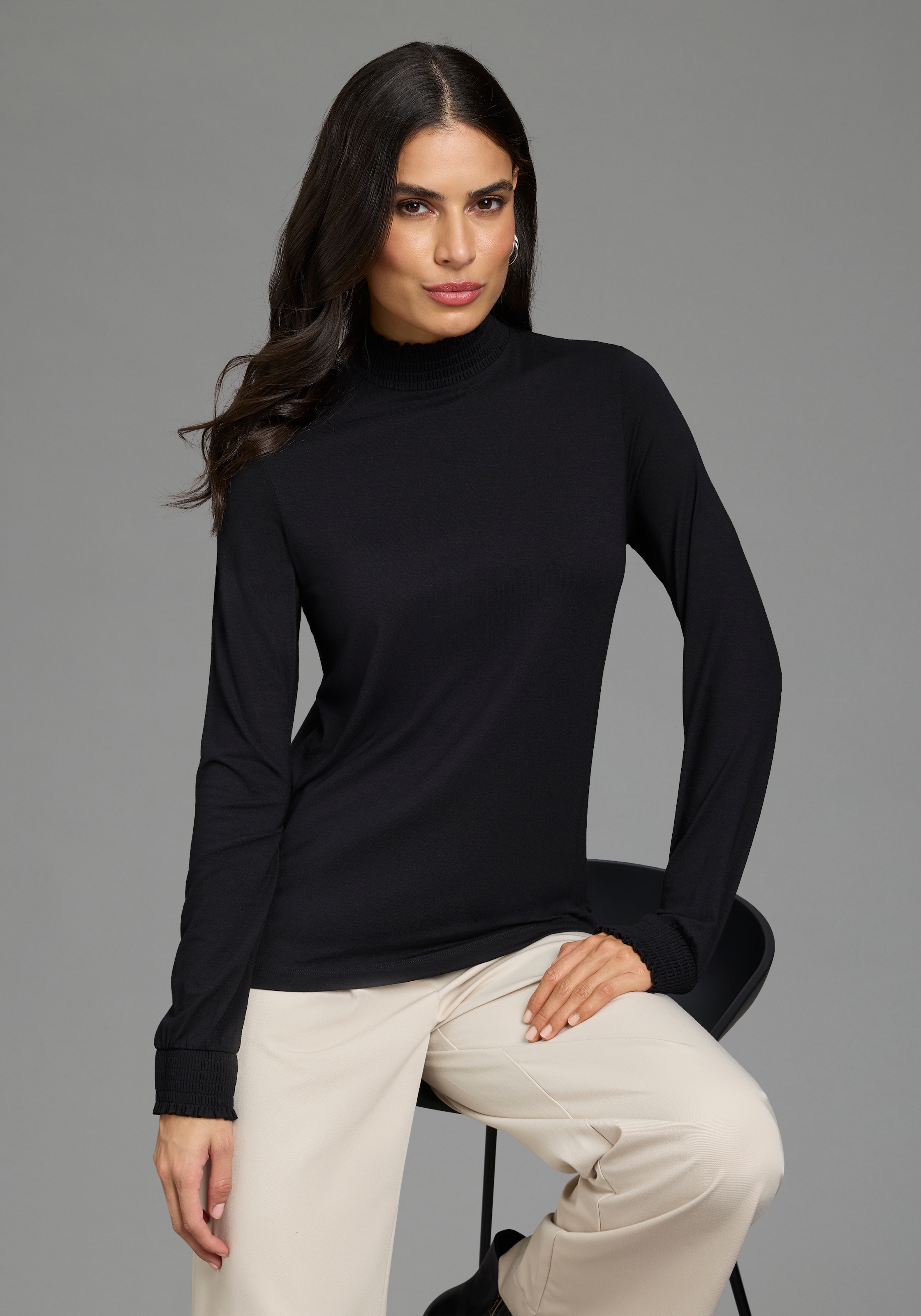 Image of Laura Scott Langarmshirt aus elastischer Viskosemischung, figurumspielende Passform, unifarben