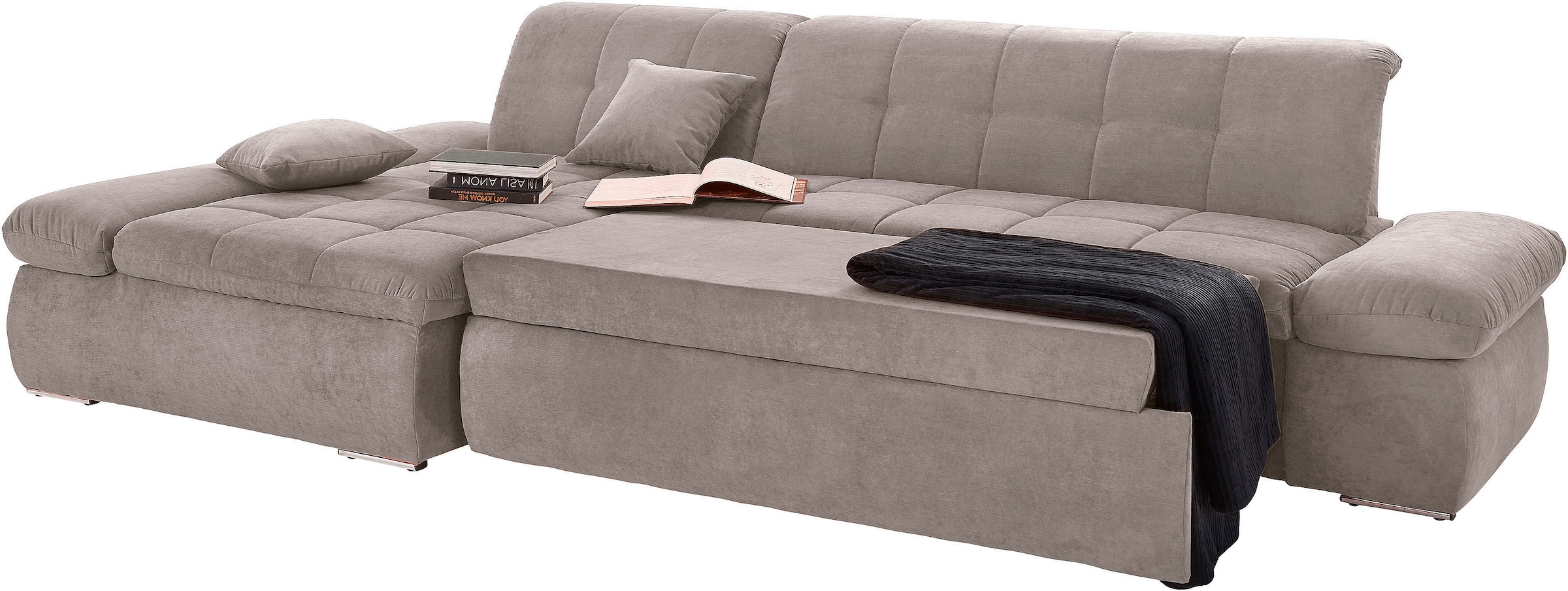 DOMO collection Ecksofa »NMoric XXL, B/T/H: 300/172/80cm, Revamierenabschluss L-Form«, wahlweise mit Bettfunktion und Armlehnverstel,lung