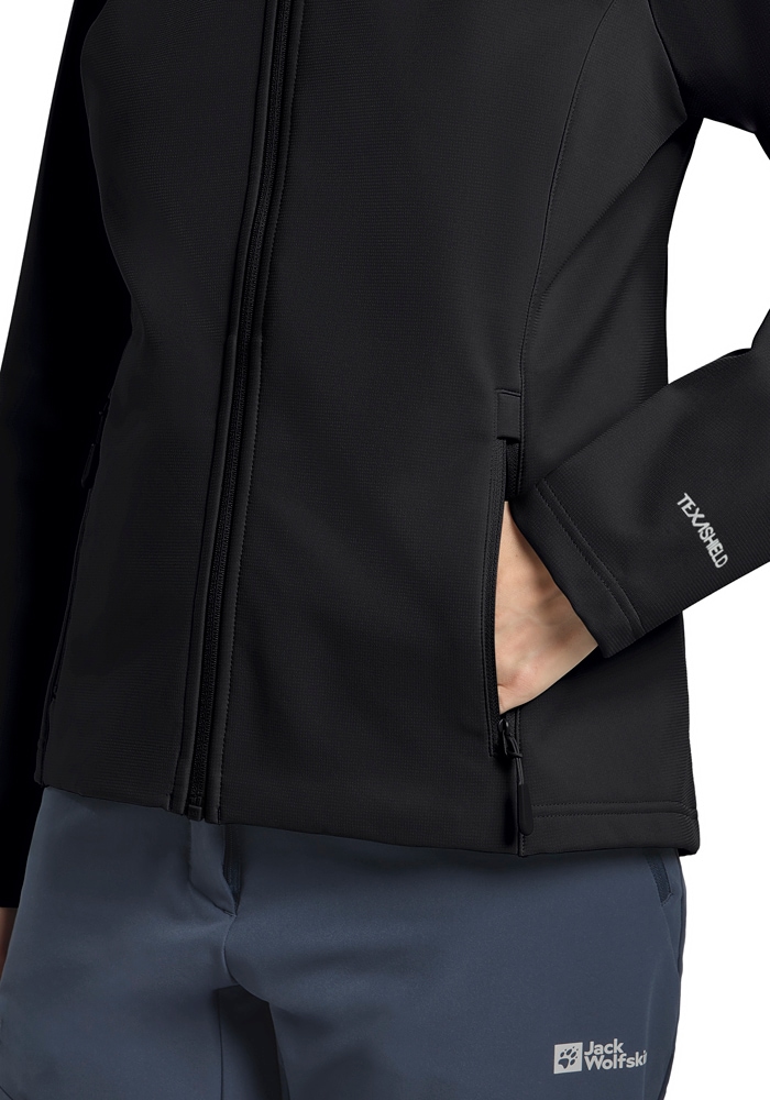 Jack Wolfskin Veste softshell »BORNBERG HOODY W« mit Kapuze für vielseitige Outdoor-Aktivitäten, mit fester Kapuze, atmungsaktiv