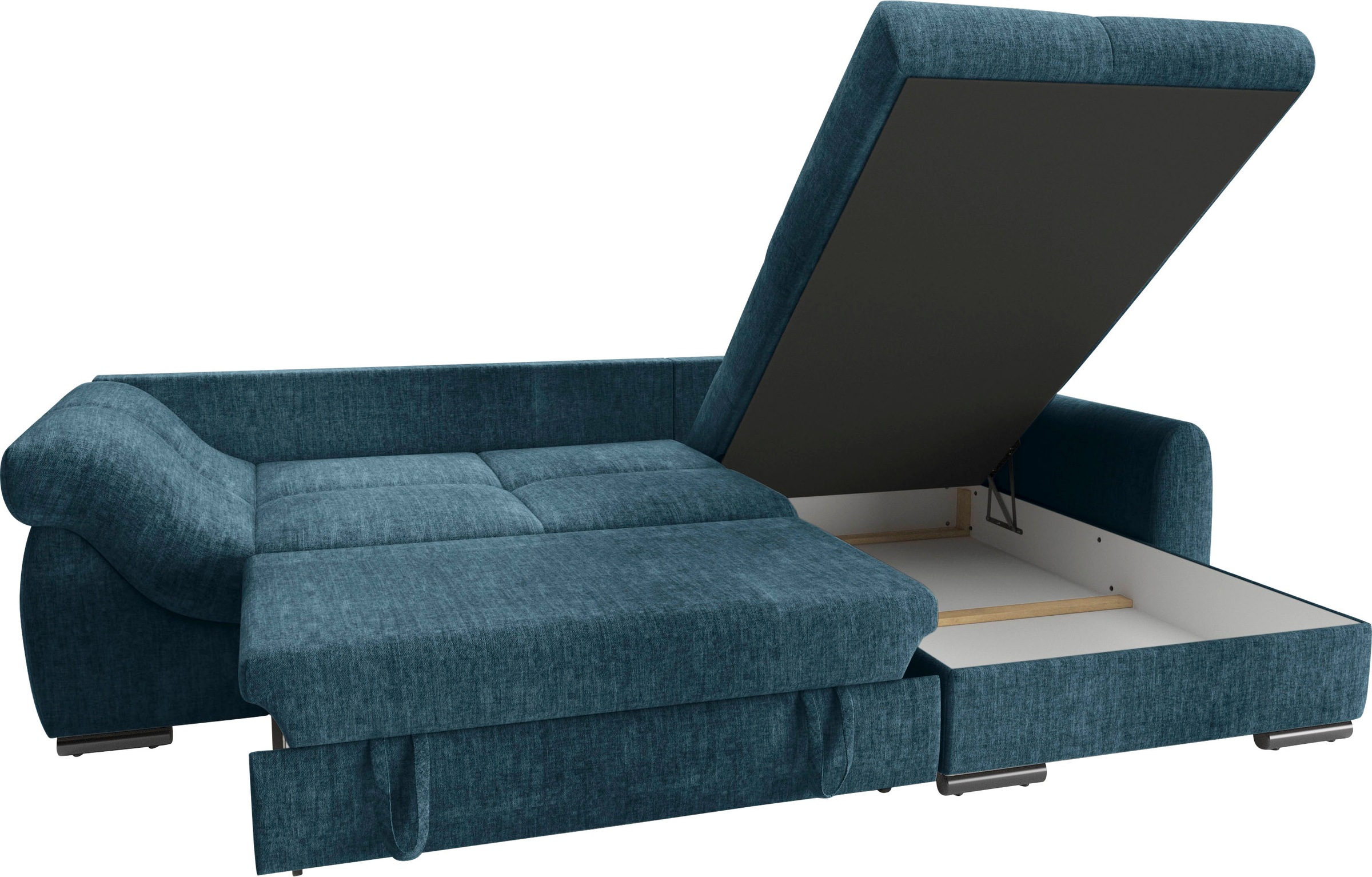 Mr. Couch Ecksofa »Livorno DuraFlex L-Form«, inkl. Hochschläfer-Bettauszug, XL-Bettkasten weiss beschichtet