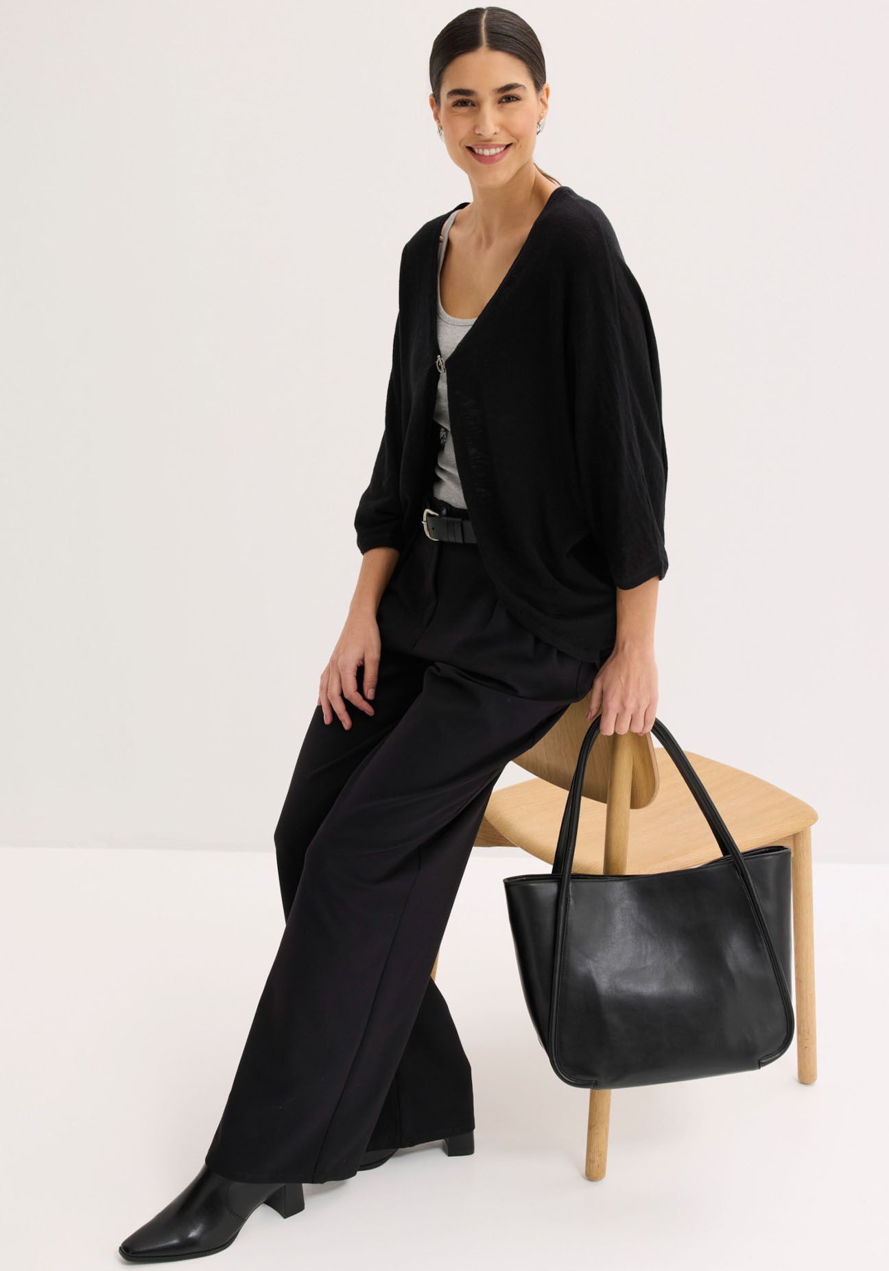 bonprix Veste en tricot Oversize-Passform, 3/4-Ärmel, eleganter Stil, aus Baumwolle
