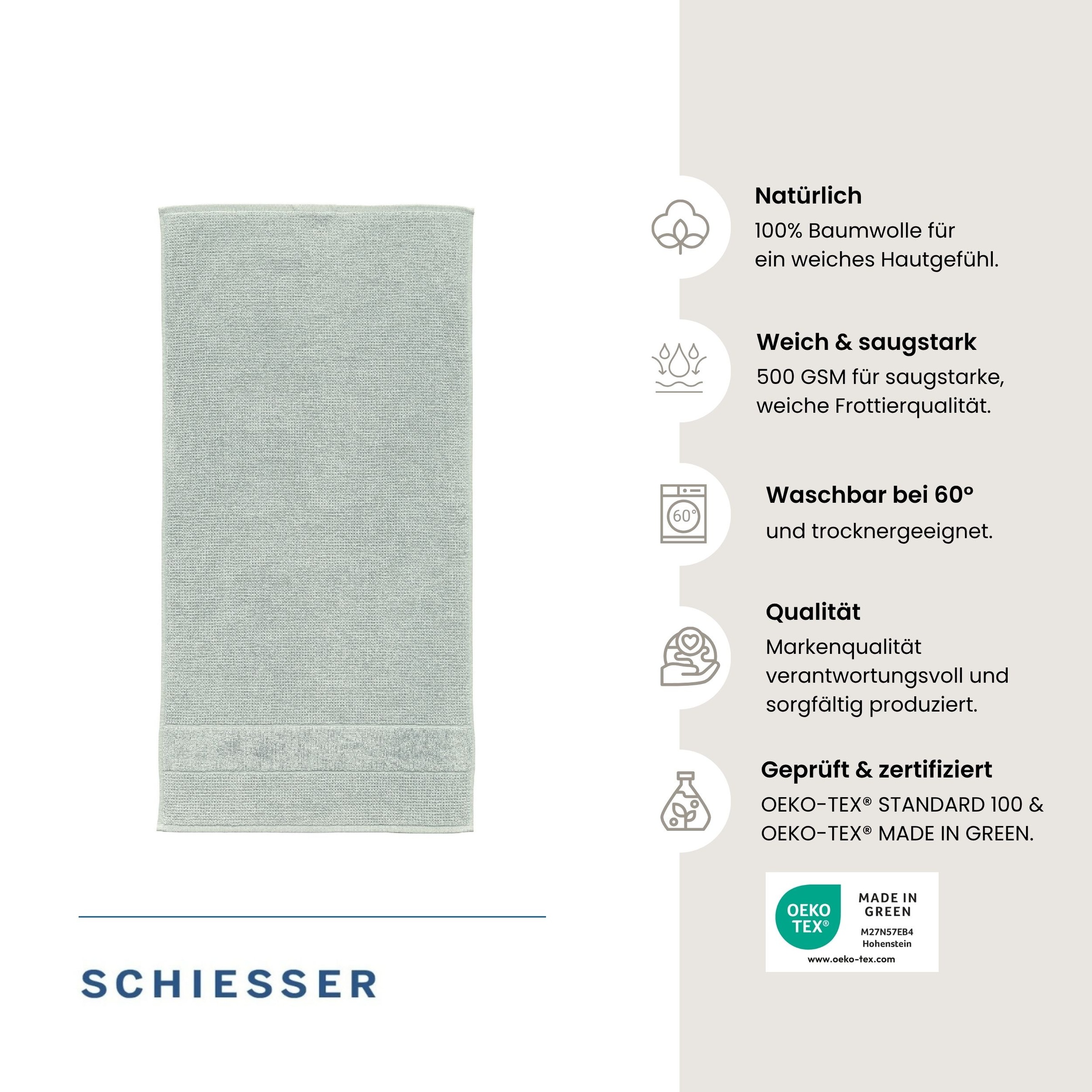 Schiesser Duschtücher "Turin aus 100% Baumwolle in dezenter Reiskornoptik" OEKO-TEX MADE IN GREEN