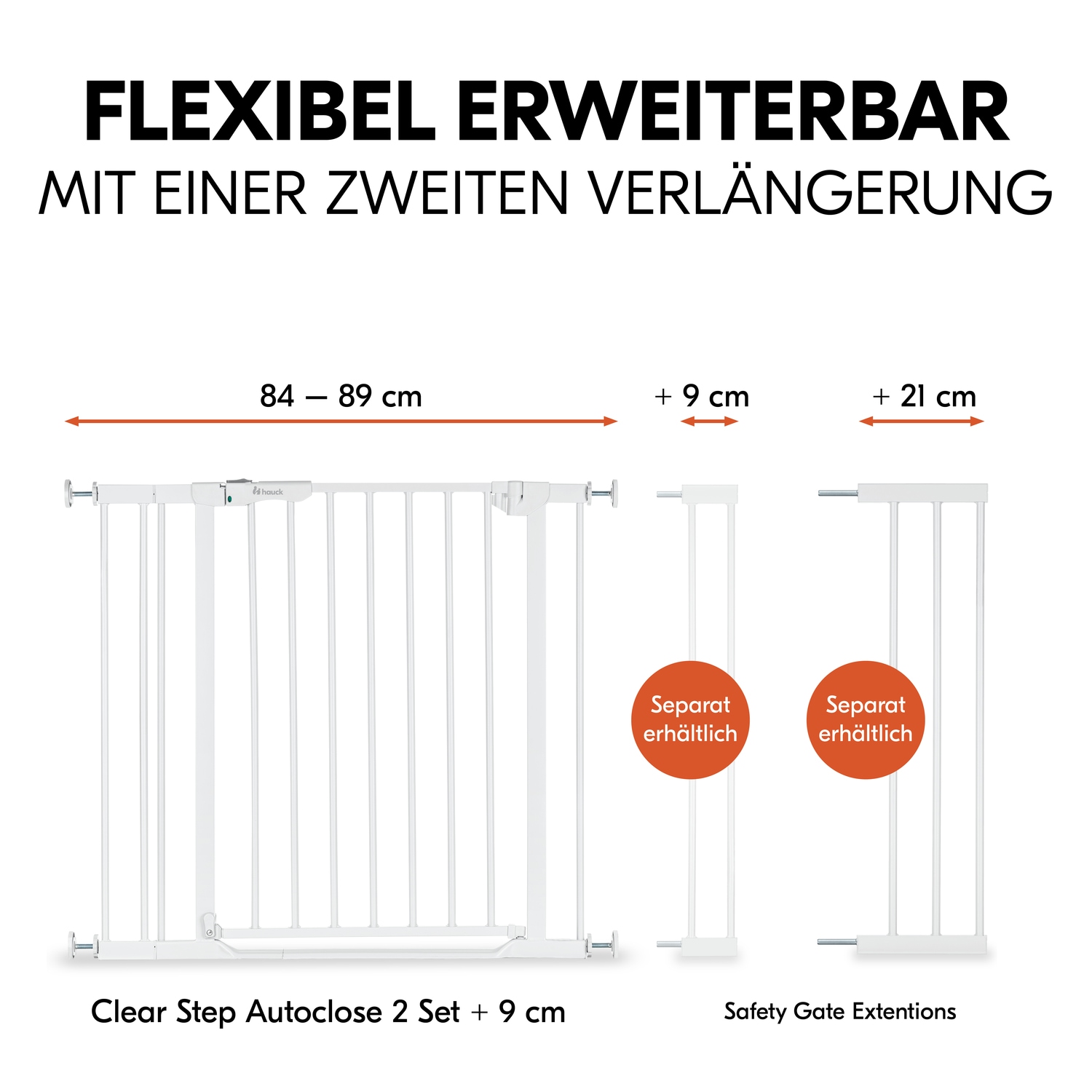 Hauck Türschutzgitter »Clear Step Autoclose 2 Set inklusive Verlängerung 9 cm, White« auch als Treppenschutzgitter verwendbar; 84-89 cm; flacher Durchgang