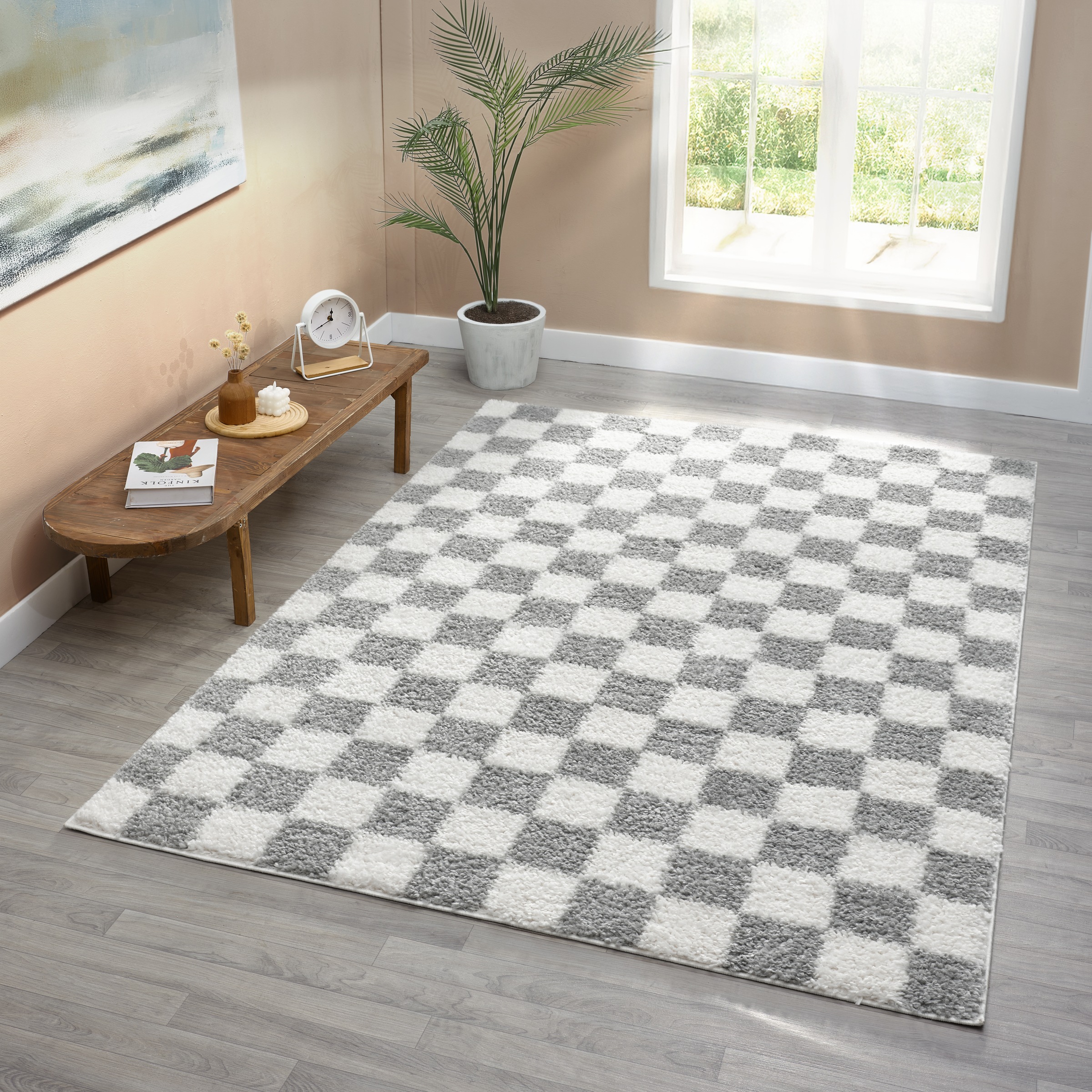 GOODproduct Hochflor-Teppich »Kiiki, Karo-Muster« rechteckig 30 mm Höhe Kariert, auffälliges Schachbrettmuster, Wohnzimmer, Schlafzimmer
