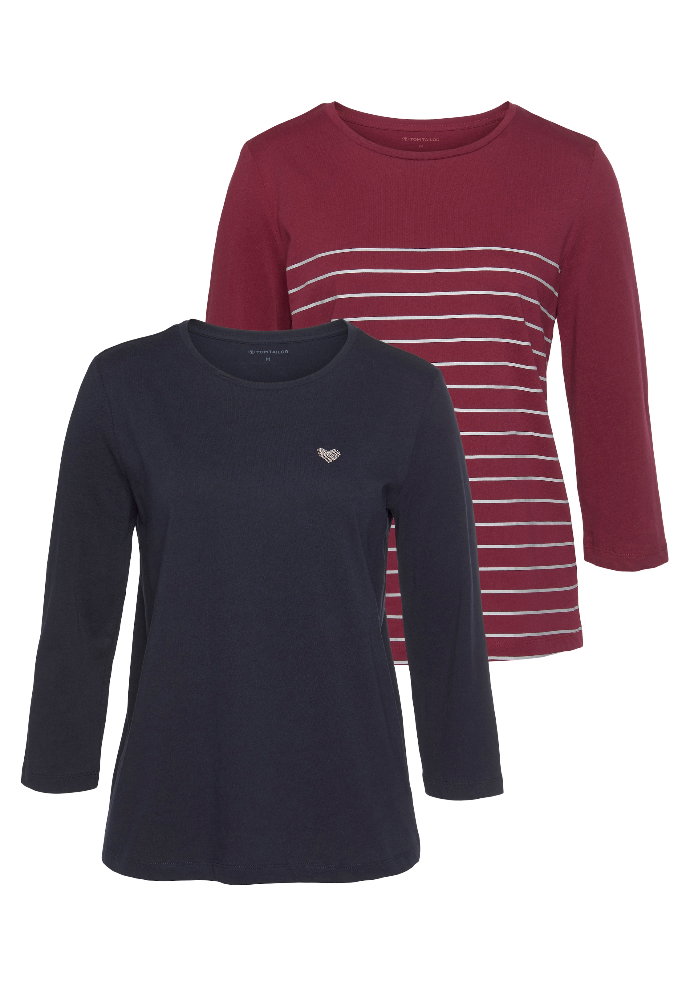 Image of TOM TAILOR 3/4-Arm-Shirt Packung, 2er-Pack, 2 Stk. im Doppel - immer Ringel + uni