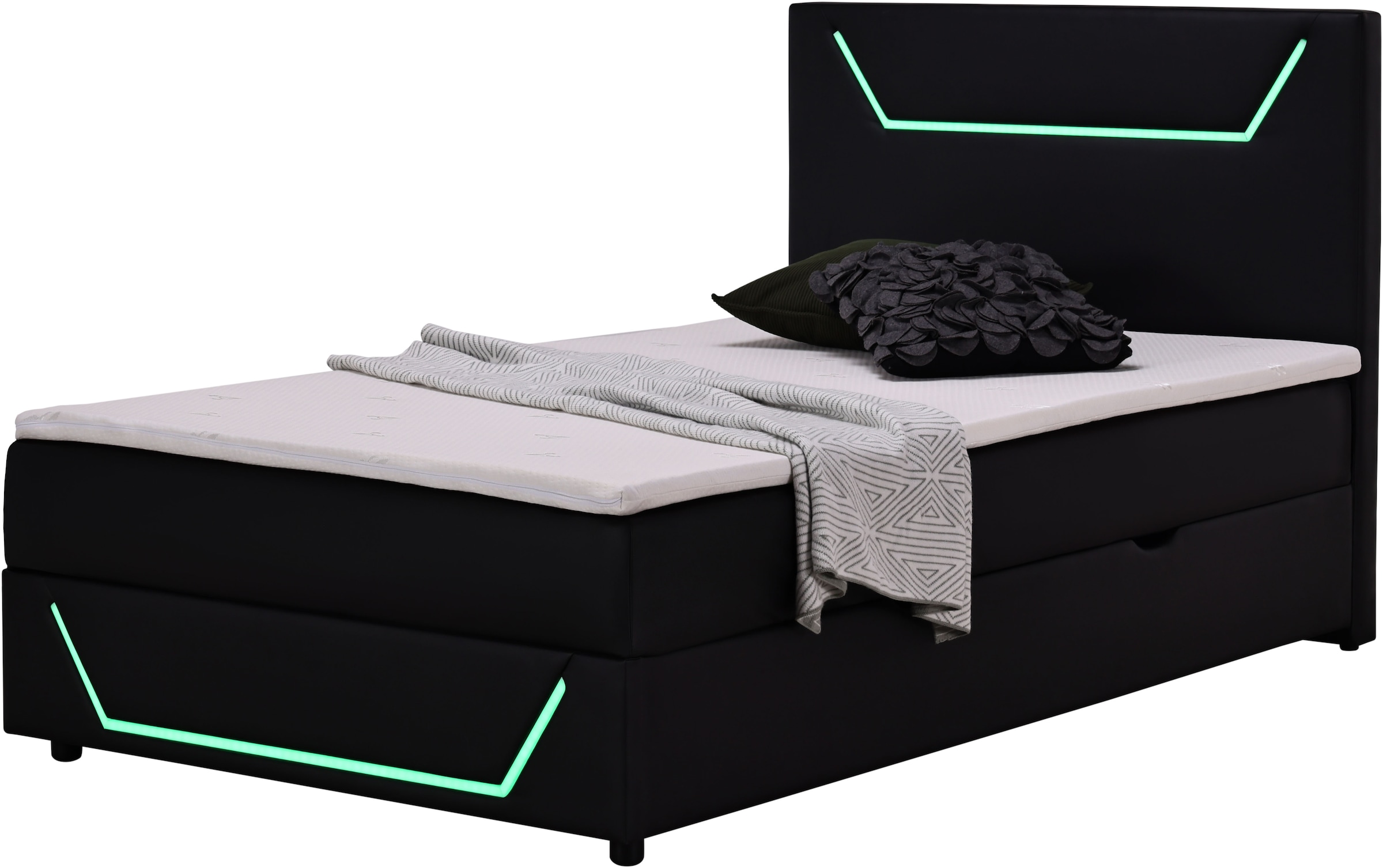 Home affaire Lit de boxe »GALAXY inkl. Bettkasten, mit grüner LED-Beleuchtung, Breite: 120cm« Gamingbett mit USB-C und USB-A Anschluss am Kopfteil, inkl. Topper