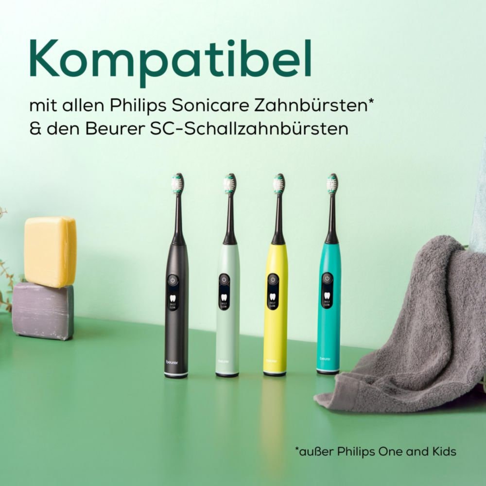 BEURER Aufsteckbürsten »SC Bürstenköpfe mit Indikatorborsten Premium Protection«, (4 Stück), Schalltechnologie für schonende und gründliche Zahnpflege