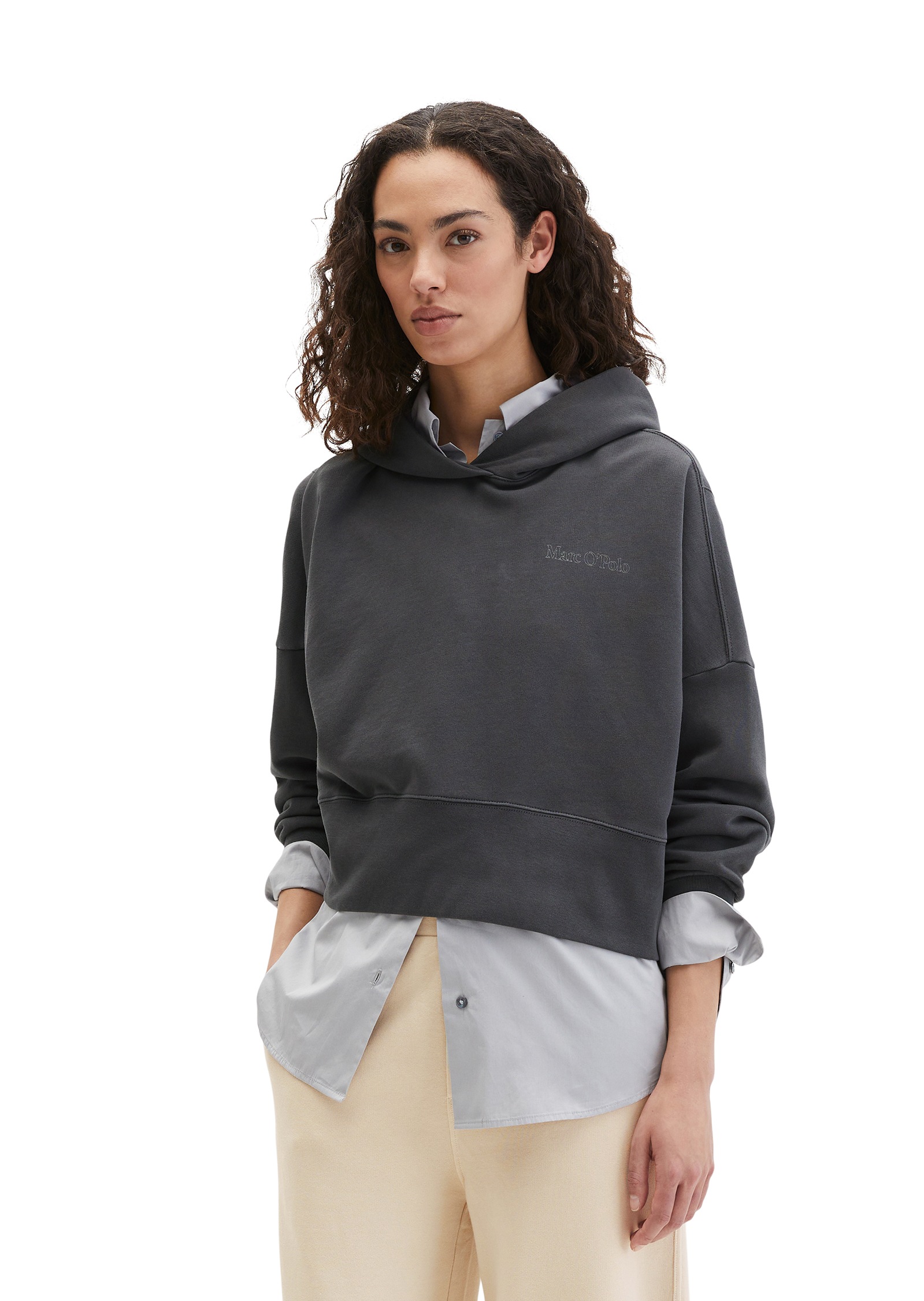 Image of Marc OPolo Hoodie, relaxed fit mit recycelter Baumwolle, leicht verkürzter Schnitt