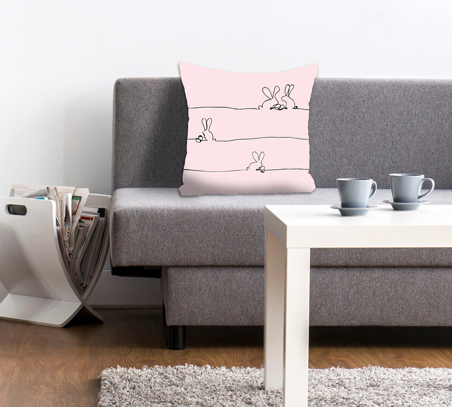Image of queence Dekokissen "Bunny Family rosa" mit einem österlichem Hasenpaar