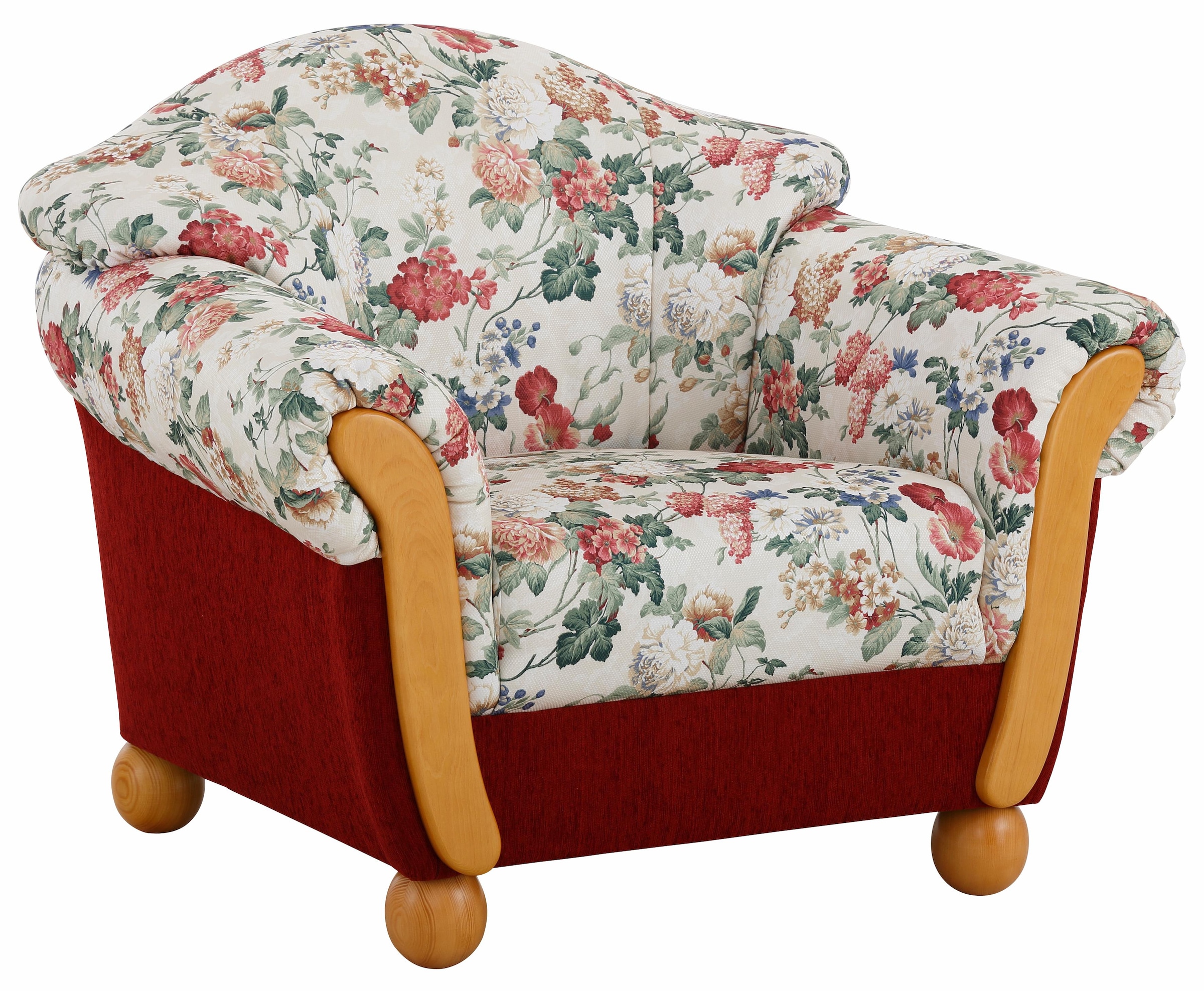Home affaire Fauteuil »Milano, bequemer Loungesessel, Landhaus-Stil, Holz-Chatosen und -Füsse«