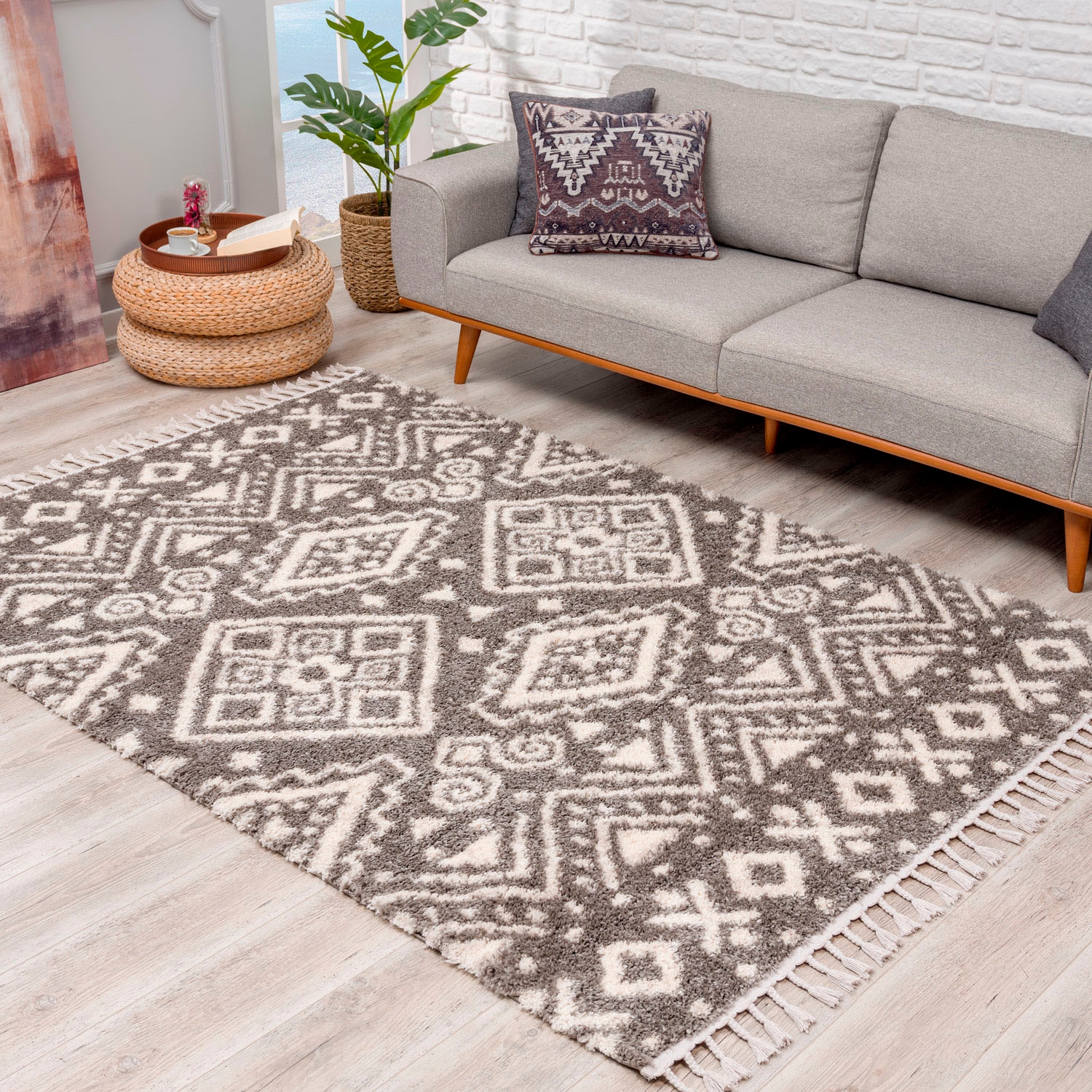Image of Carpet City Hochflor-Teppich "Pulpy 541" rechteckig 30 mm Höhe besonders weich, mit Fransen, Ethno Look