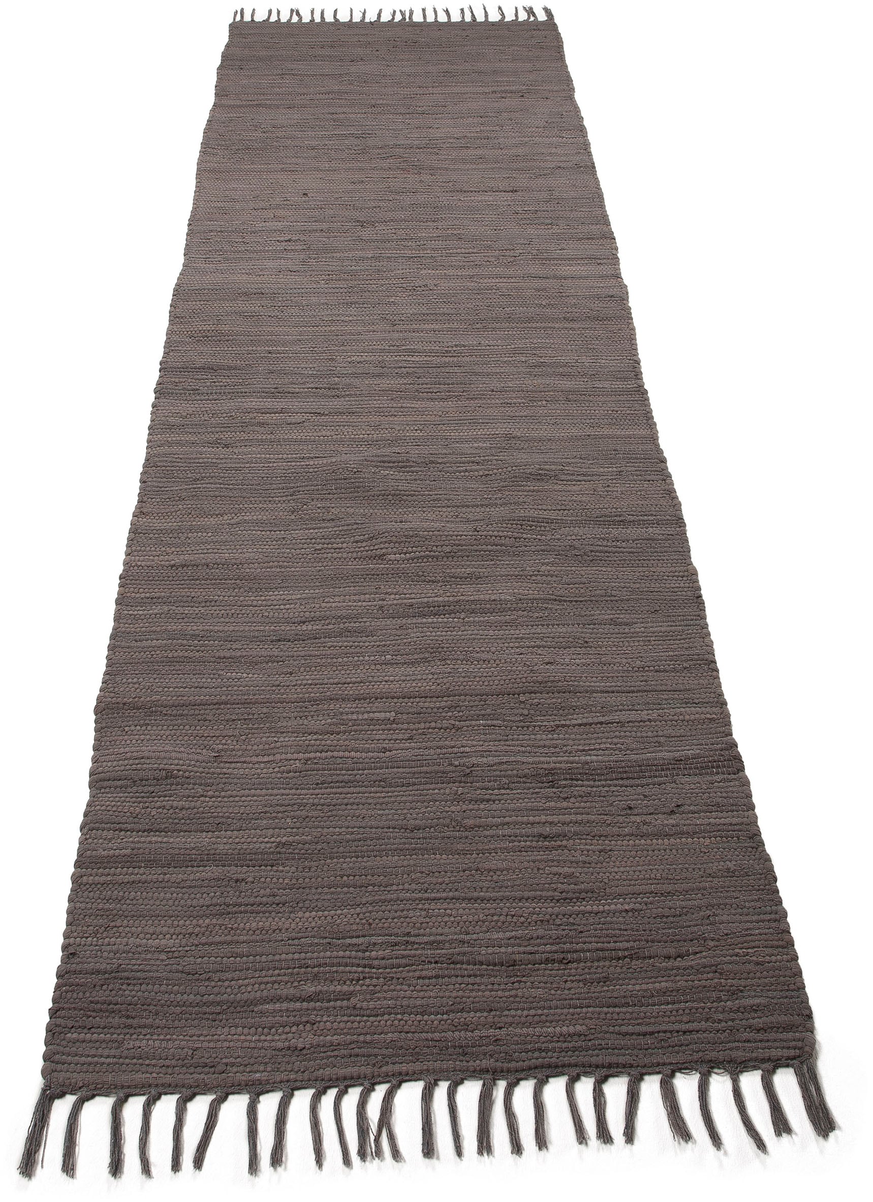 carpetfine Teppich »Kelim Chindi uni, auch als Läufer«, rechteckig, 5 mm Höhe, Wendeteppich, reine Baumwolle, handgewebt, Uni-Farben, mit Fransen