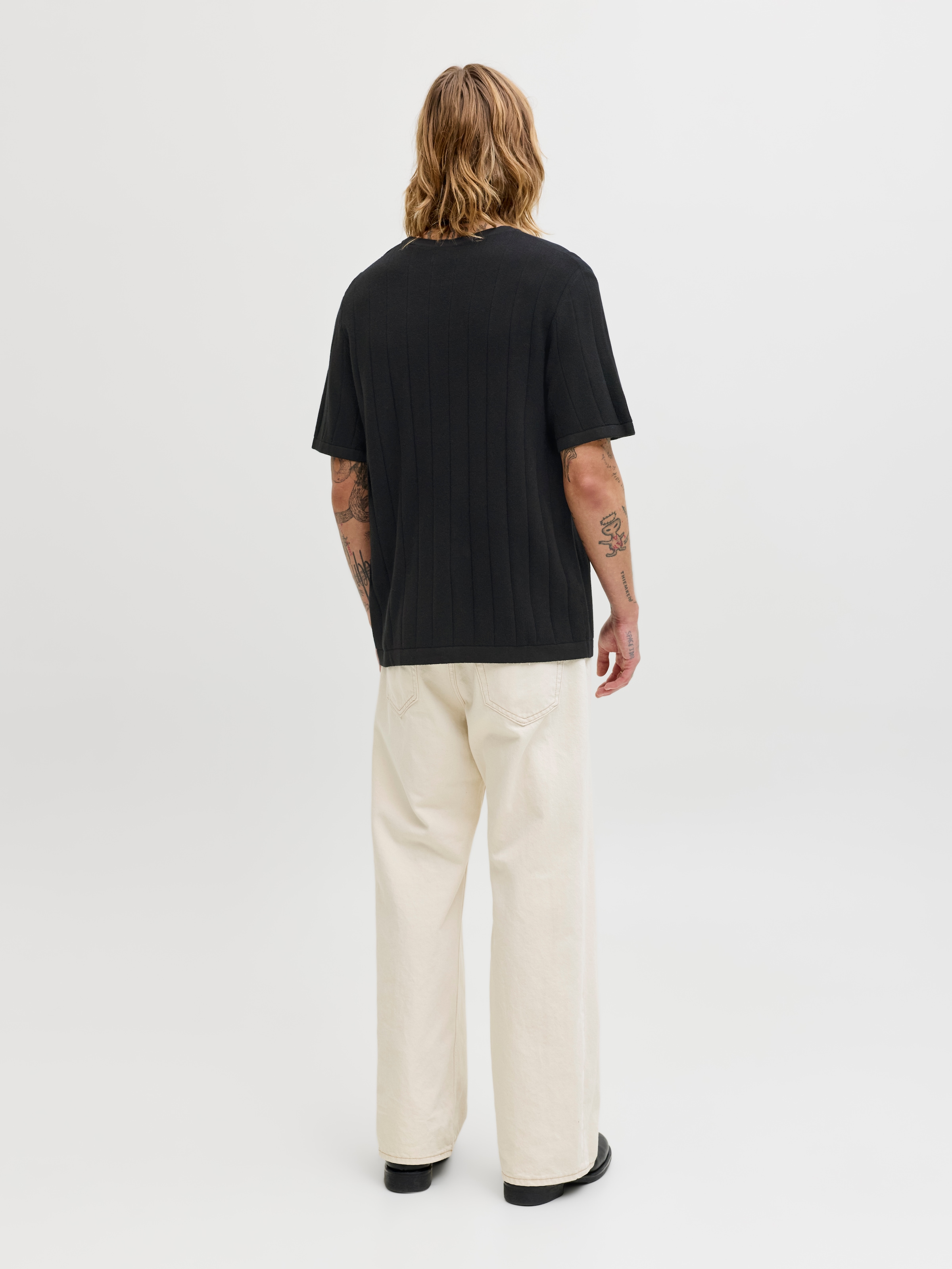 Jack & Jones Pull à manches courtes »JJEBRADLEY KNIT TEE SS LN« Coton, avec structure côtelée verticale