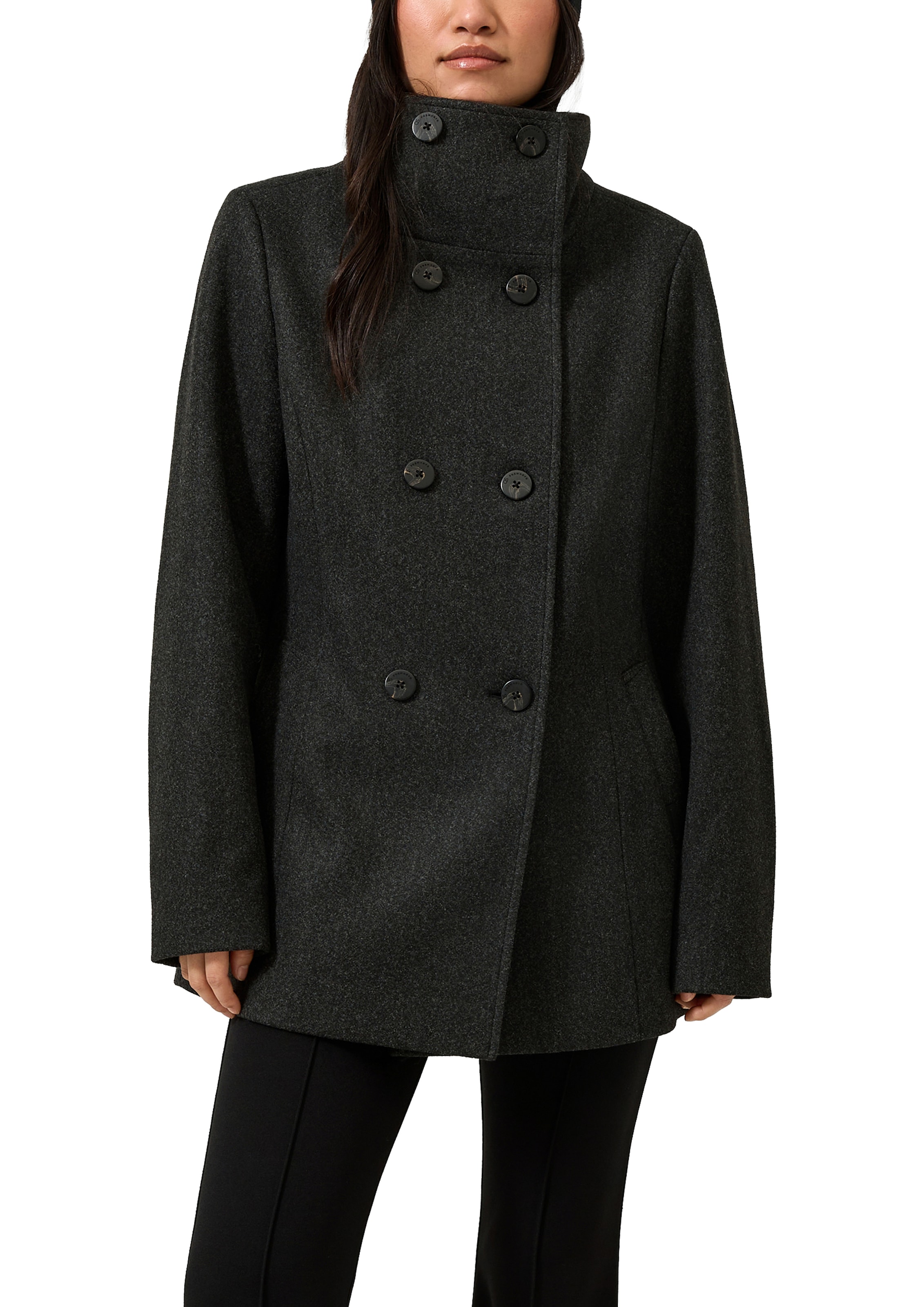Image of QS Langjacke ohne Kapuze Winterjacke in Woll-Optik mit doppelter Knopfleiste
