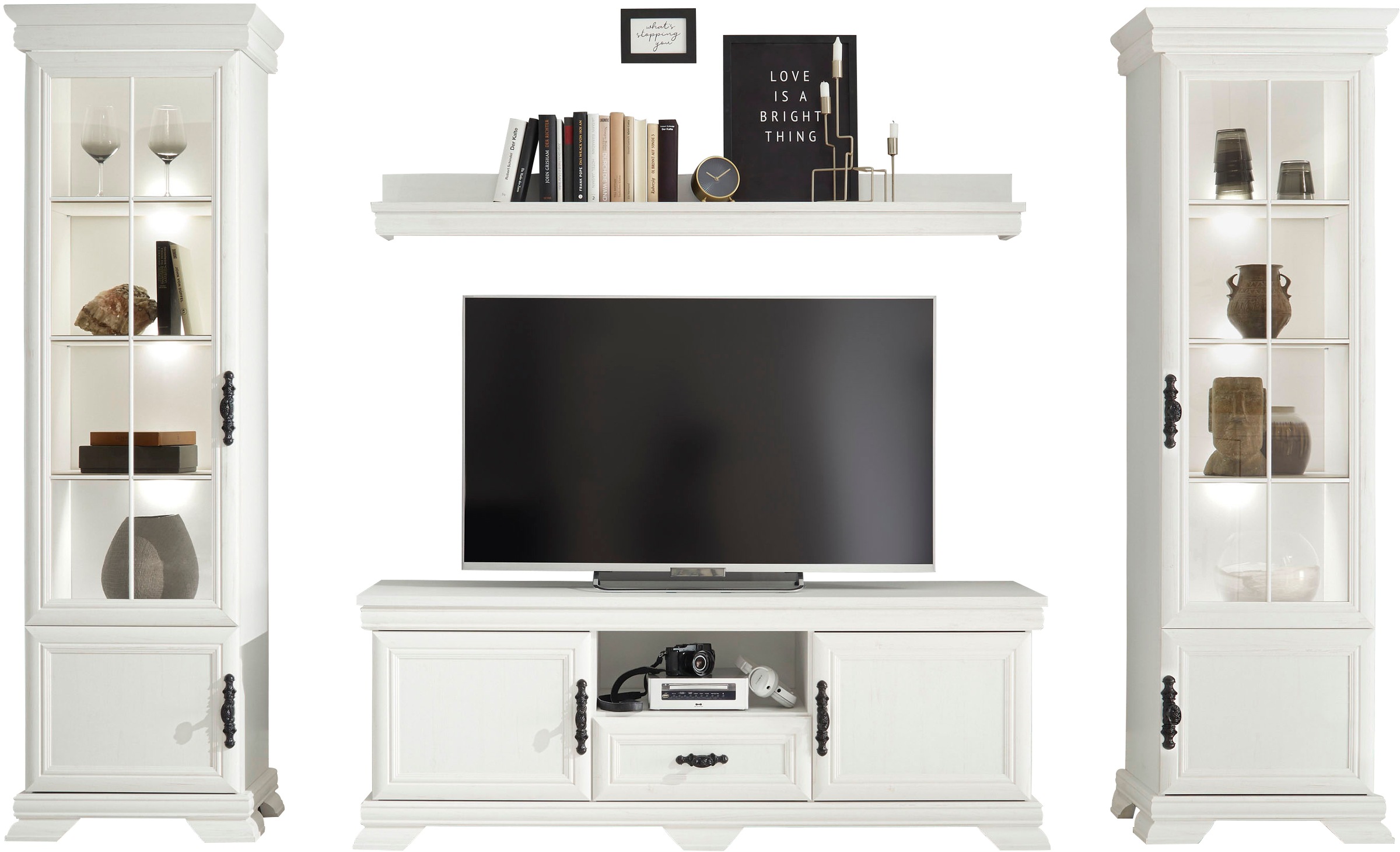 Image of Home affaire Wohnzimmer-Set »Royal«, (4 St., bestehend aus 2 Vitrinen, 1 Lowboard und 1 Wandboard), exclusiv Design im Landhausstil bei Ackermann Versand Schweiz