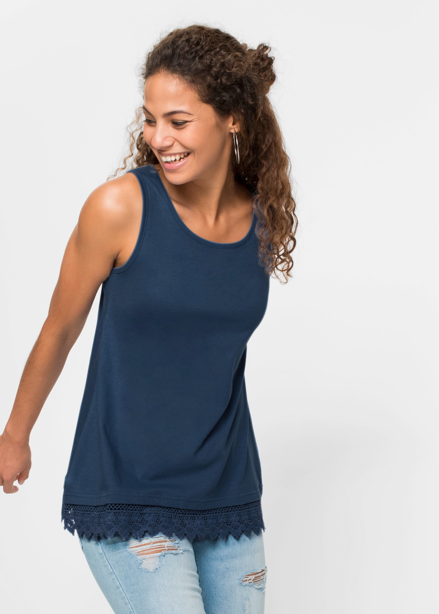 bonprix Shirttop Packung, 2er,  bequeme Passform, zarte Spitzenborte am Saum, taillierter Schnitt
