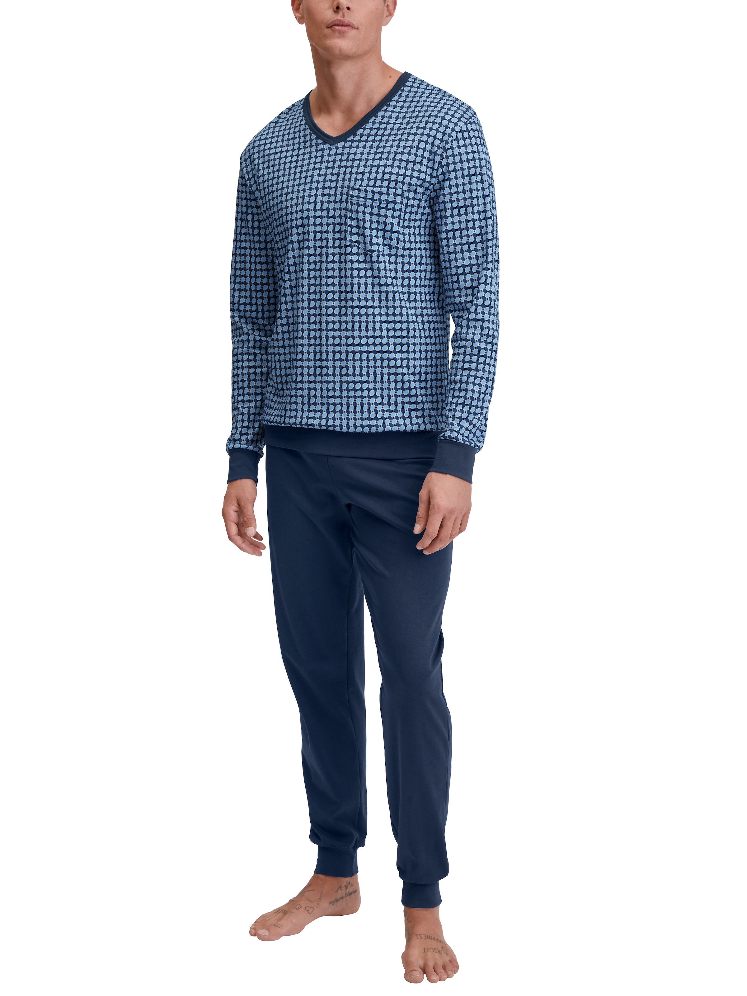 CALIDA Schlafanzug »Relax Streamline 5« 2 tlg. V-Ausschnitt, mit langen Ärmeln, Interlock-Qualität