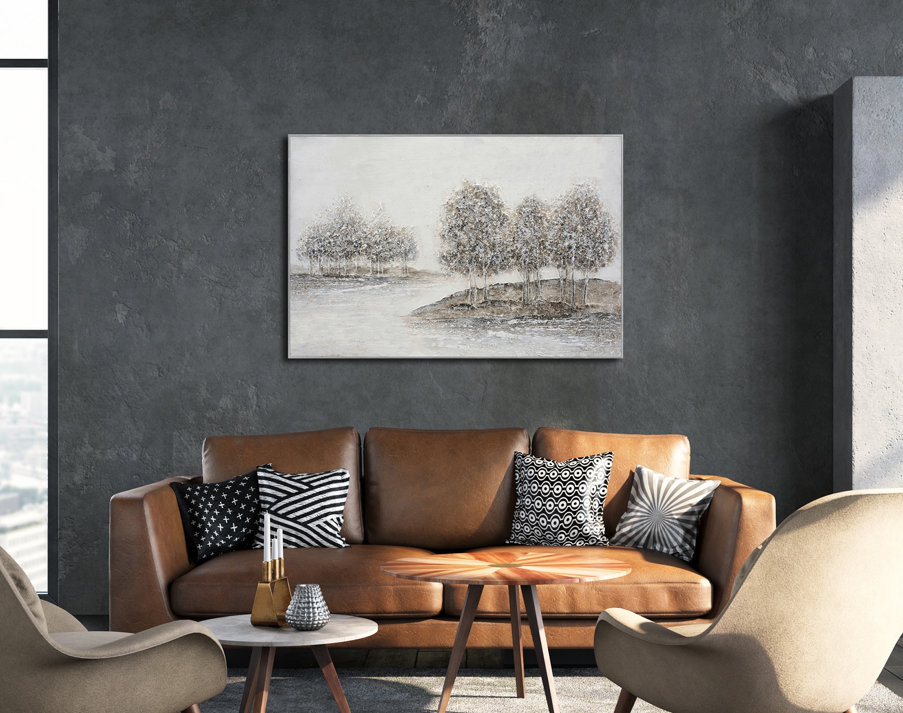 Bönninghoff Ölgemälde »handarbeit gerahmt BÄUME 78x118 cm – Wandbild Deko neutral« Baum | Bäume | Landschaft 1 Stk. tlg. handgefertigt, jedes Bild ein Unikat, Schattenfugenrahmen