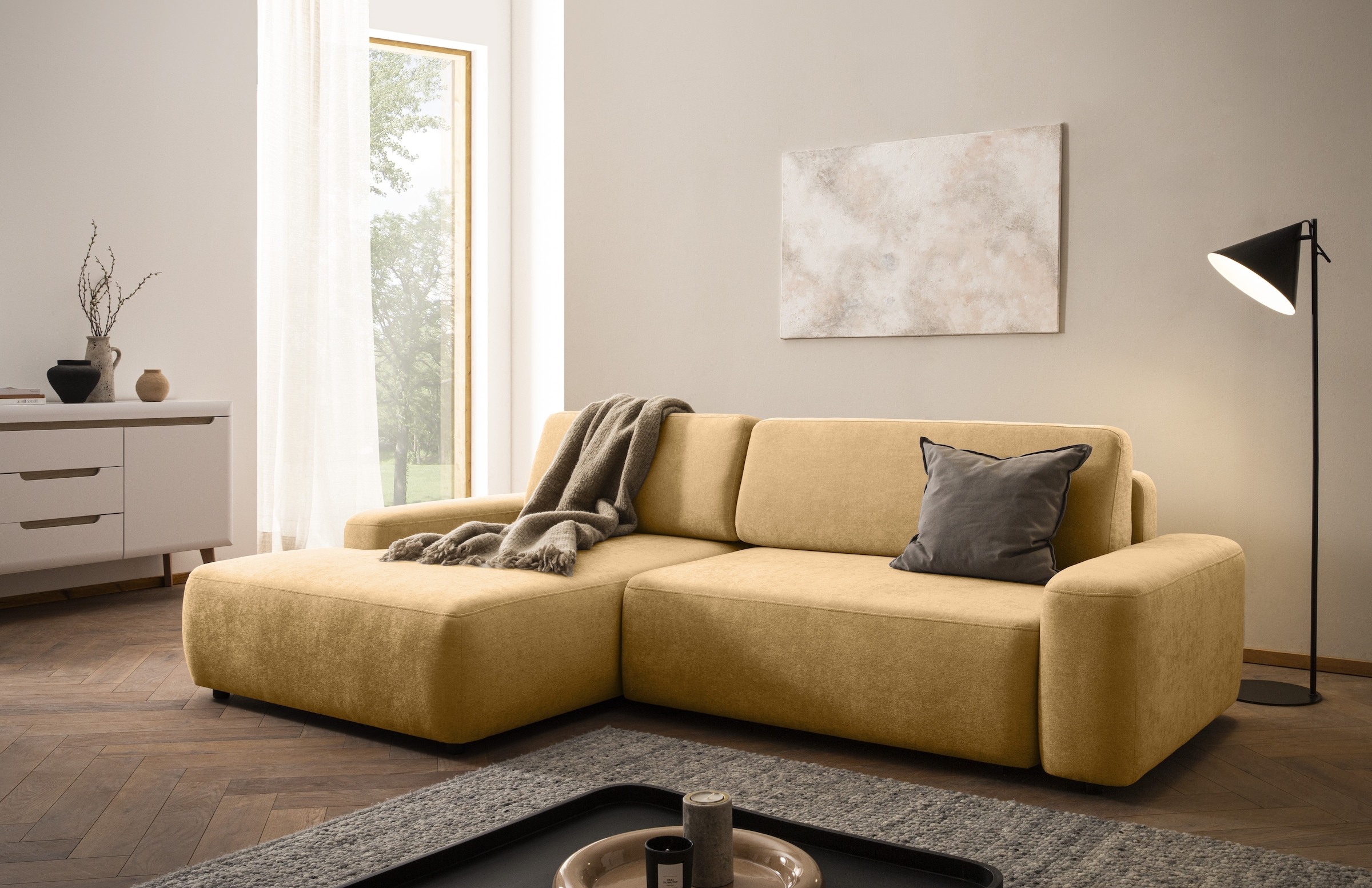 Image of Home affaire Ecksofa "TORGE (264cm), Schlafsofa in Cord, Samtvelours o Struktur fein, L-Form" Schlaffunktion, Bettkasten, Liegefläche: 125/210 cm
