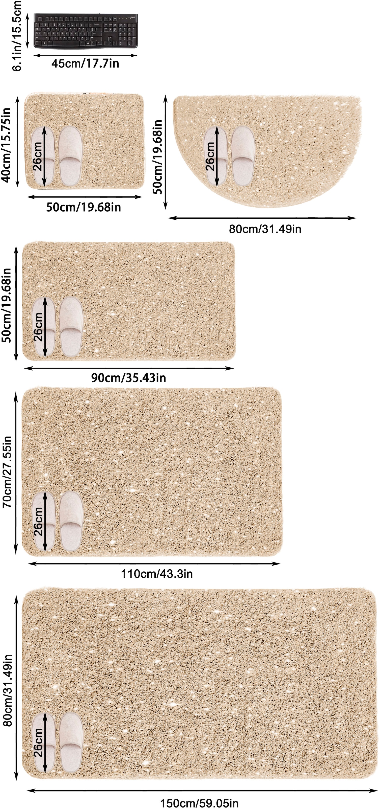 my home Badematte »Glitzer, Badvorleger, Badezimmer Teppich«, rutschhemmend beschichtet, fussbodenheizungsgeeignet-schnell trocknend-strapazierfähig, Badteppich, Akzente durch Glitzer-Garn