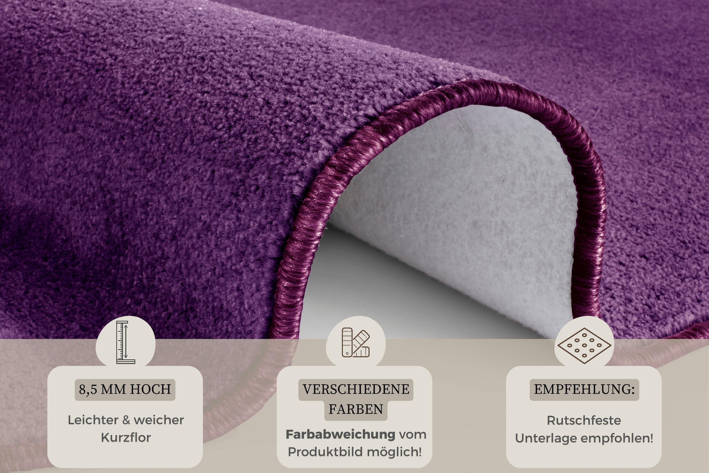 HANSE Home Teppich »Shashi«, rund, 8,5 mm Höhe, Kurzflor, Unifarben, Teppich, Weich, Esszimmer, Kinderzimmer, Flur