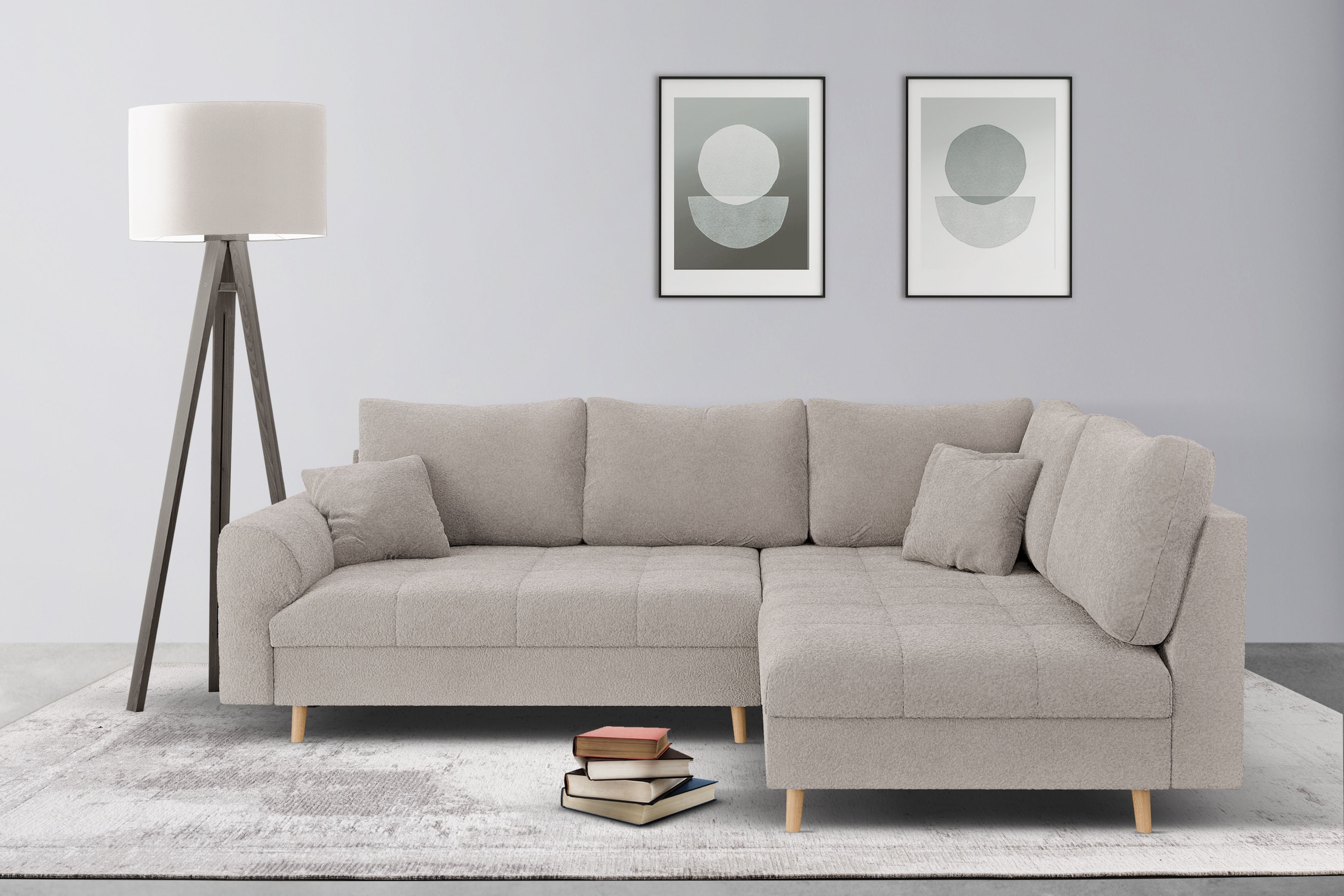 Home affaire Ecksofa »CHARRE L-Form mit Ottomane, Masse B/T/H: 231/161/81 cm«, feine Steppung, lose Rücken- und Zierkissen, auch in Cord und Bouclé