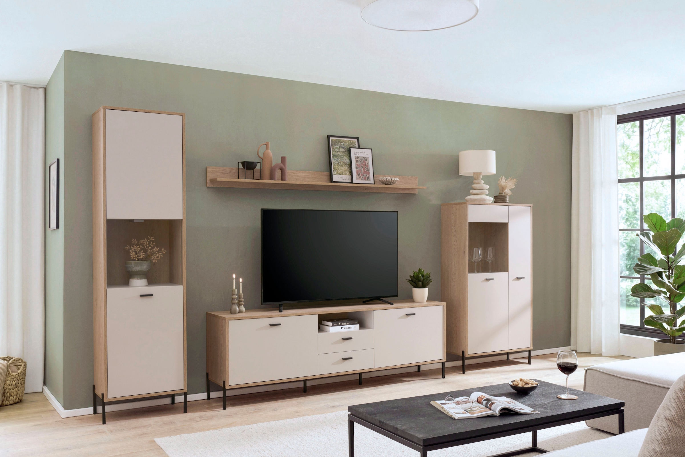 Home affaire Wohnwand »Fredericia, moderne Anbauwand, Komplettset in Kaschmir« Set, 4 Stk. tlg.