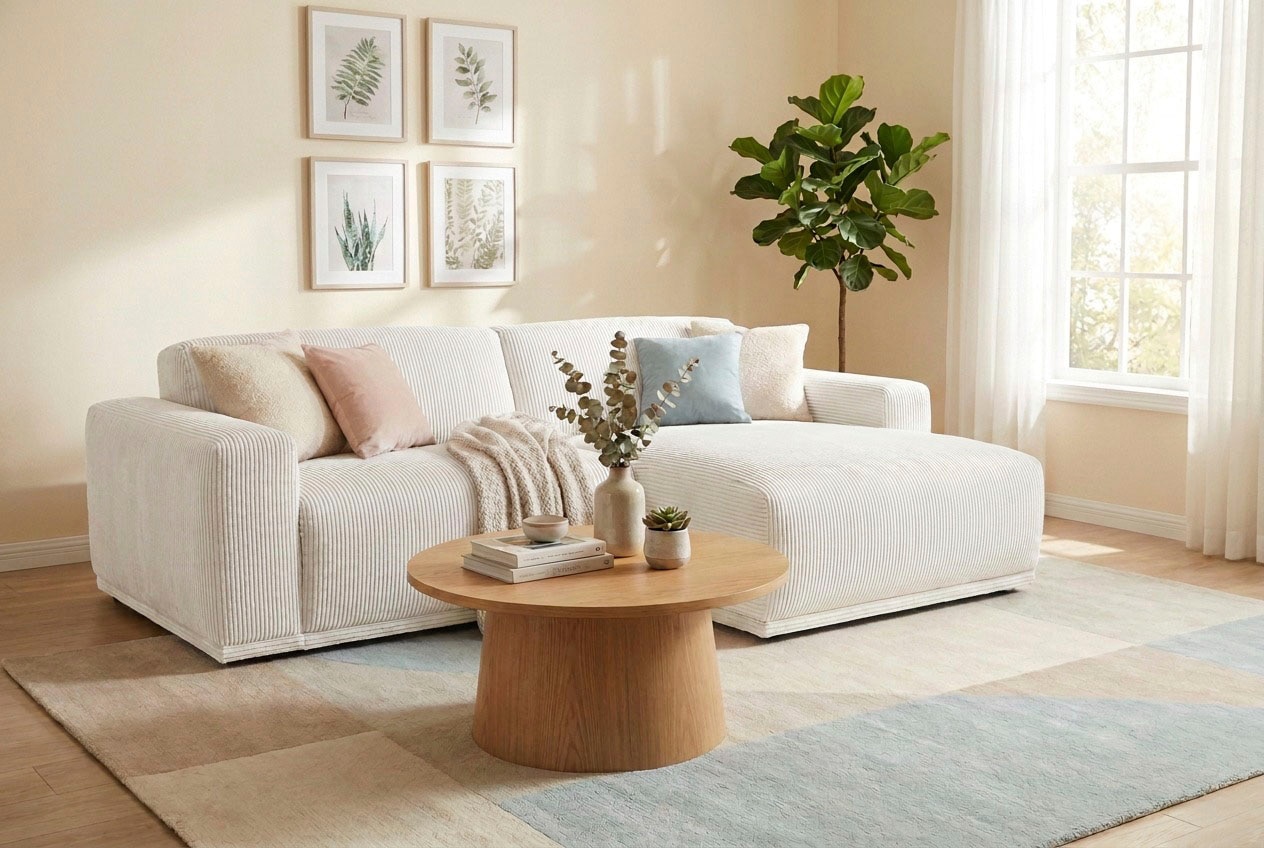 Image of TRENDMANUFAKTUR Ecksofa "Braga 255 cm, hochwertiger Kaltschaum, L-Form, Japandi-Stil" modernes Sofa, Couch mit hohem Sitzkomfort, 255/72/160 cm (B/H/T)