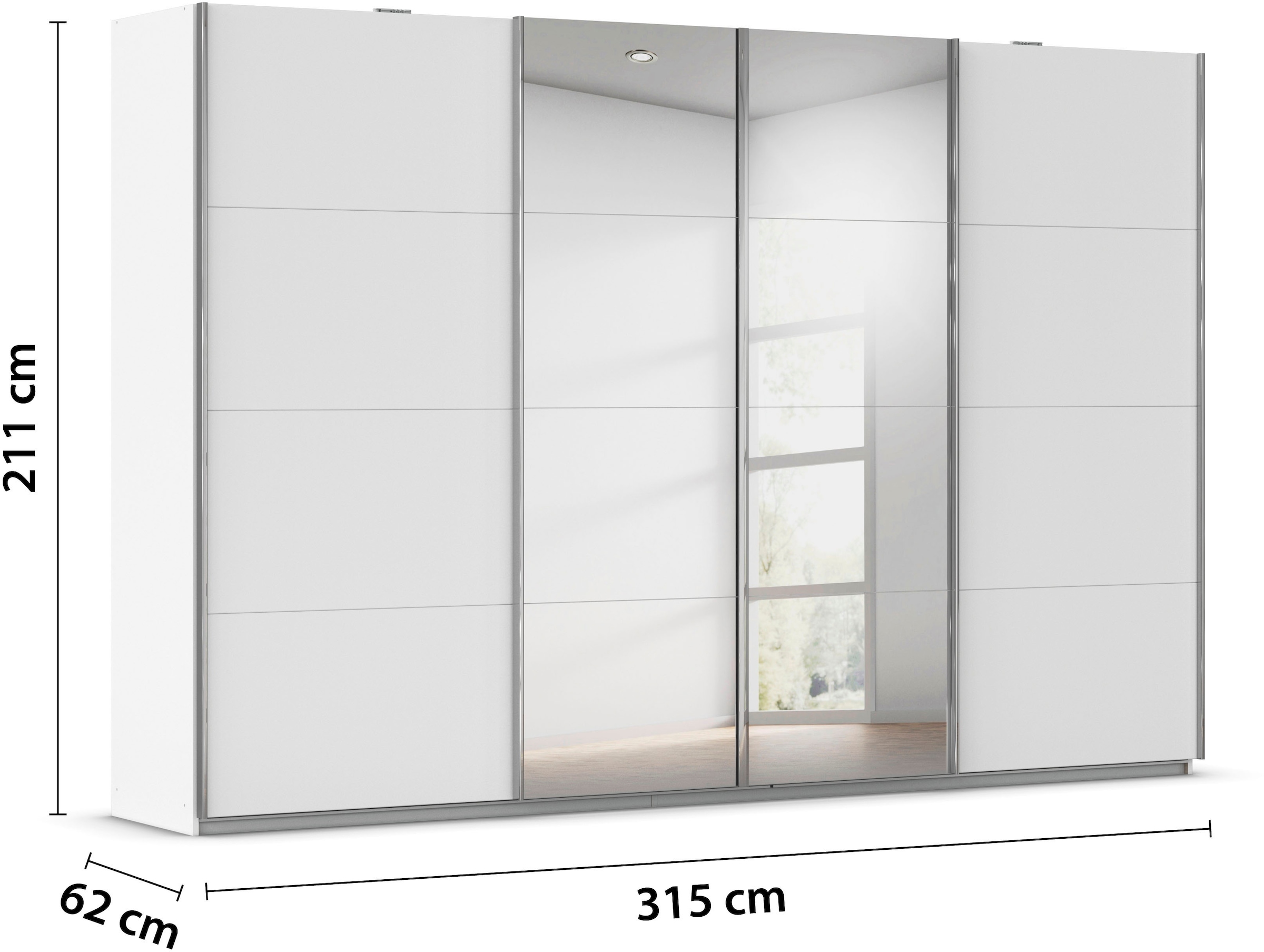 rauch Schwebetürenschrank »Kleiderschrank Schrank Garderobe Wäscheschrank Ankleide SYNCRONO« Mitteltüren öffnen parallel, Breiten 271/316/361 cm Höhen 211/230 cm,  Mitteltüren mit praktischer Synchron-Öffnung MADE IN GERMANY
