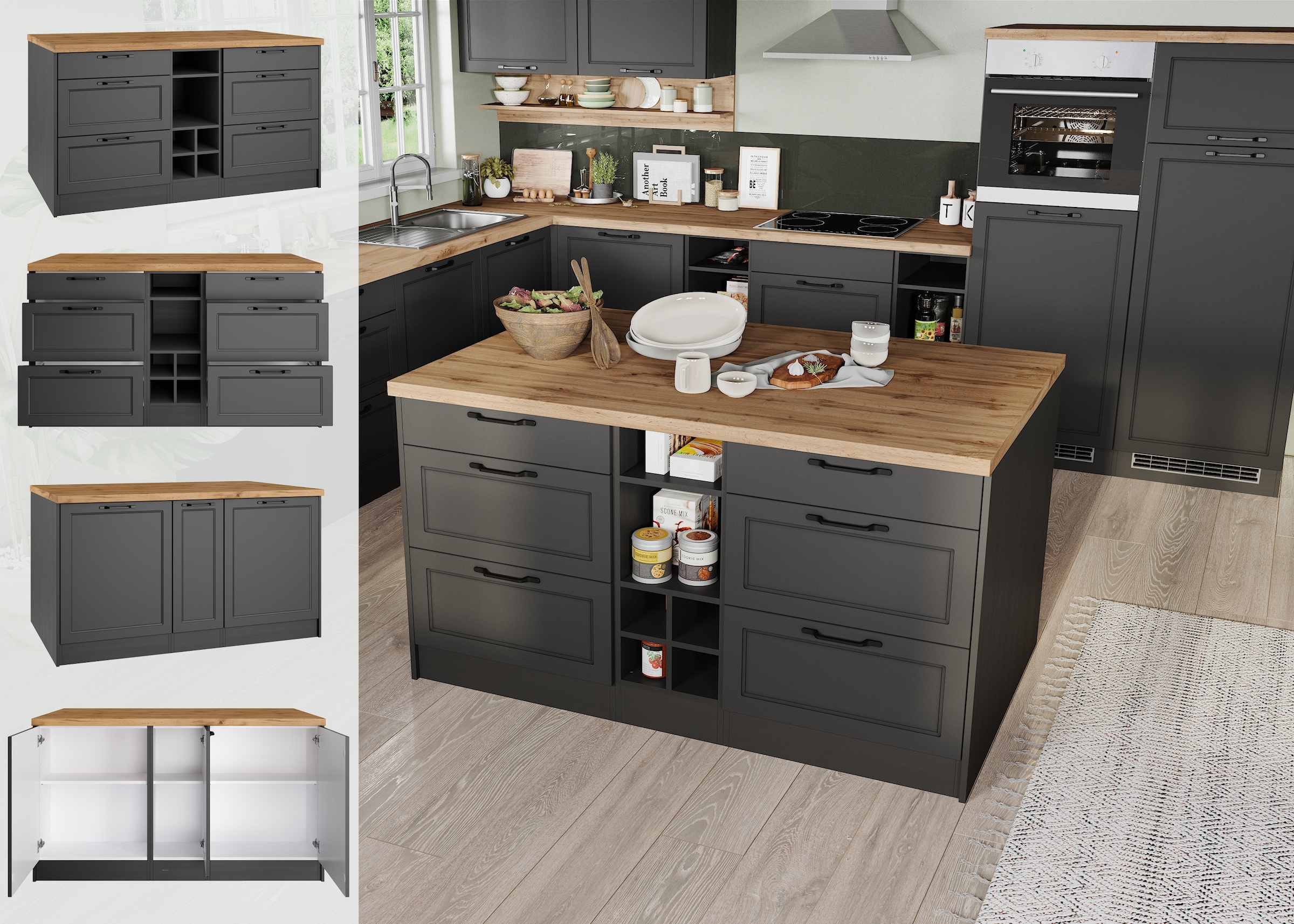 KOCHSTATION Kücheninsel »KS-Lana, Breite 153 cm« MDF-Fronten, Arbeitsplatte 38mm stark