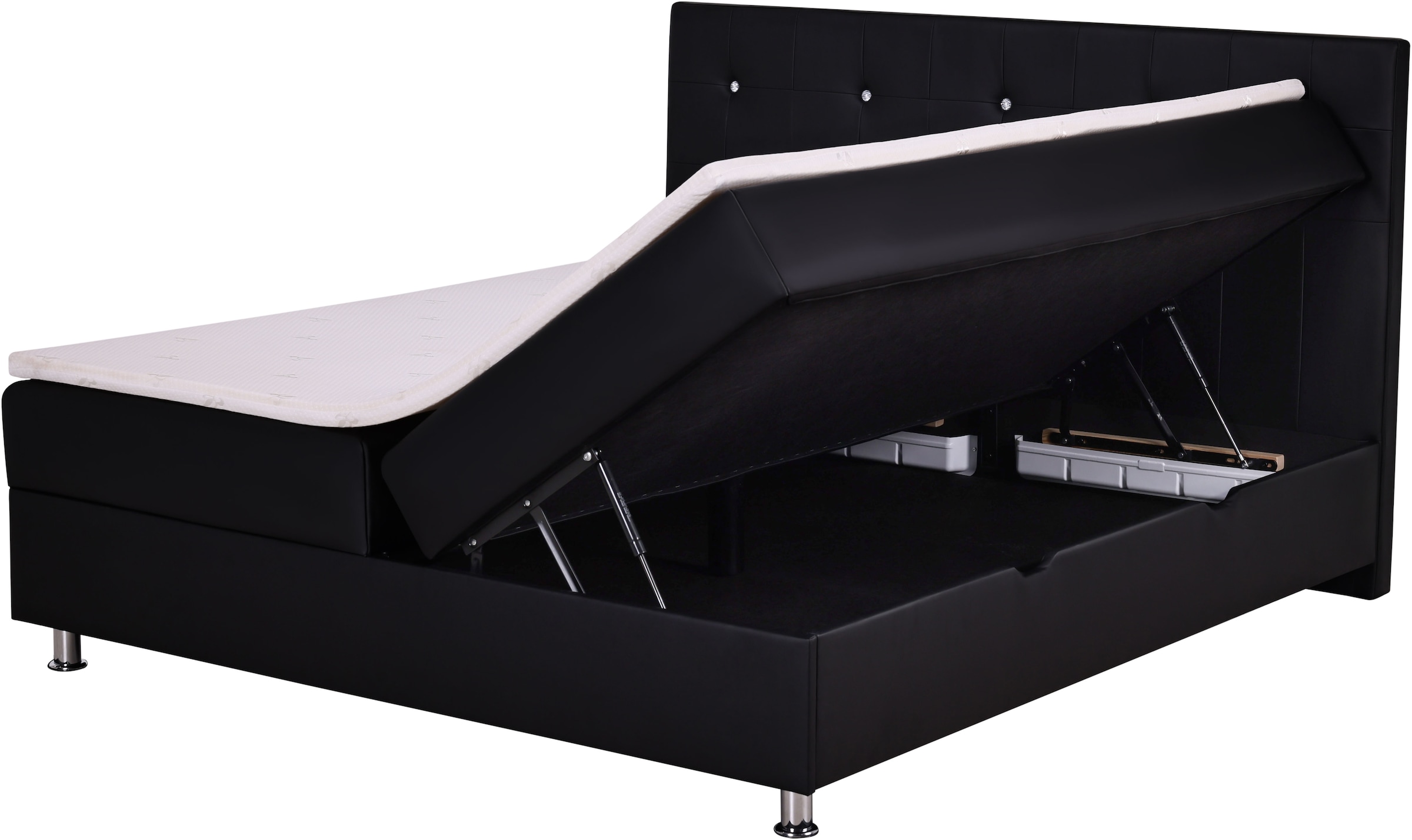 Home affaire Lit de boxe »Big Noux aus schwarzem Kunstleder mit Kristallsteinen im Kopfteil« inkl. Bettkasten, erhältlich in der Grösse 180x200cm