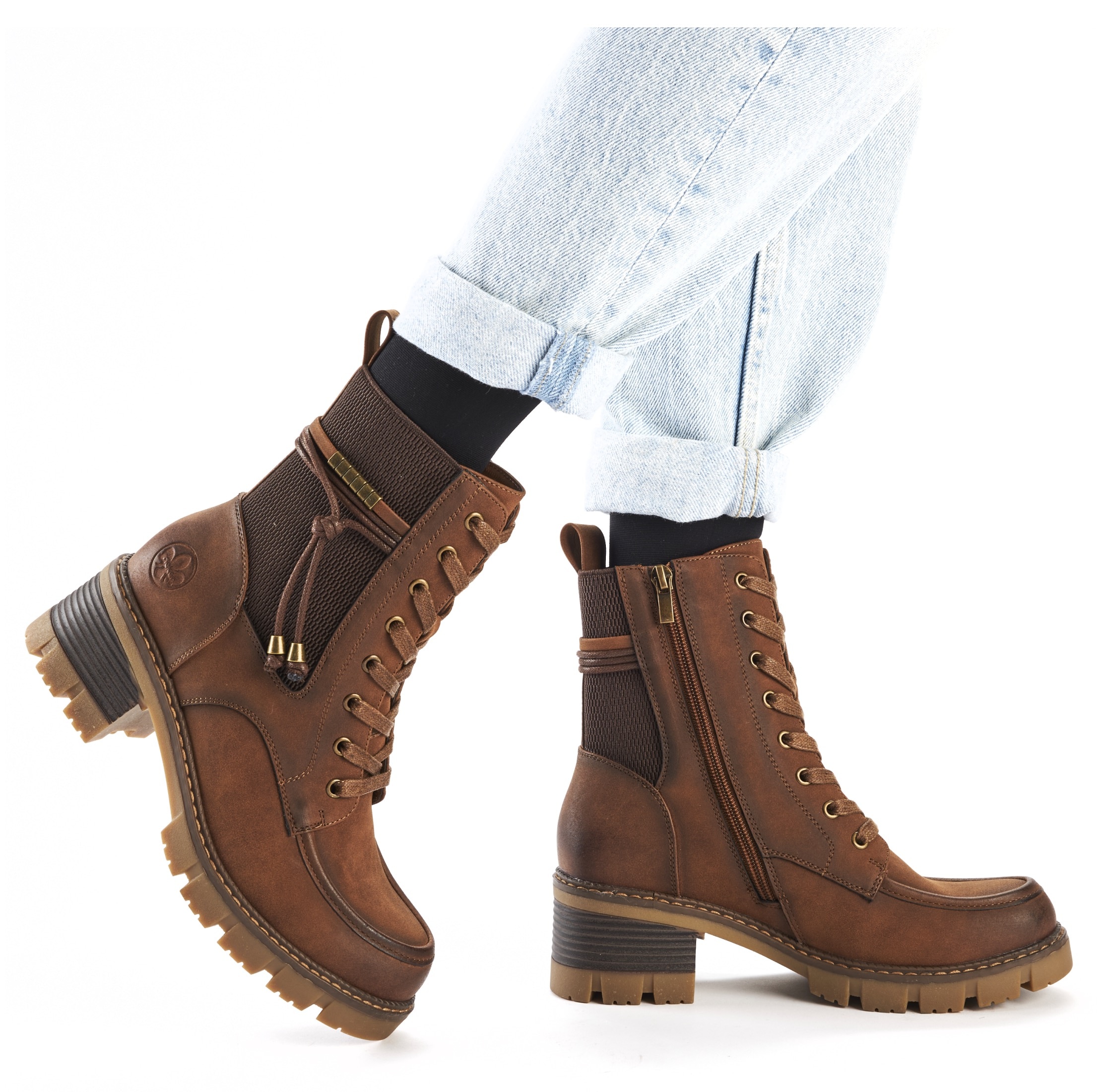 Rieker Winterstiefelette, Schnürboots, Stiefelette, Blockabsatz, mit Reissverschluss