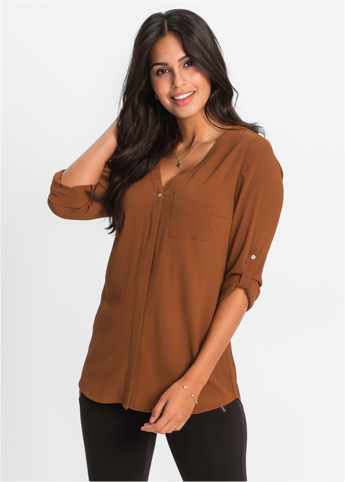Image of bonprix Longbluse "Longbluse" bequeme Passform, verdeckte Knopfleiste, unifarben, mit Brusttasche