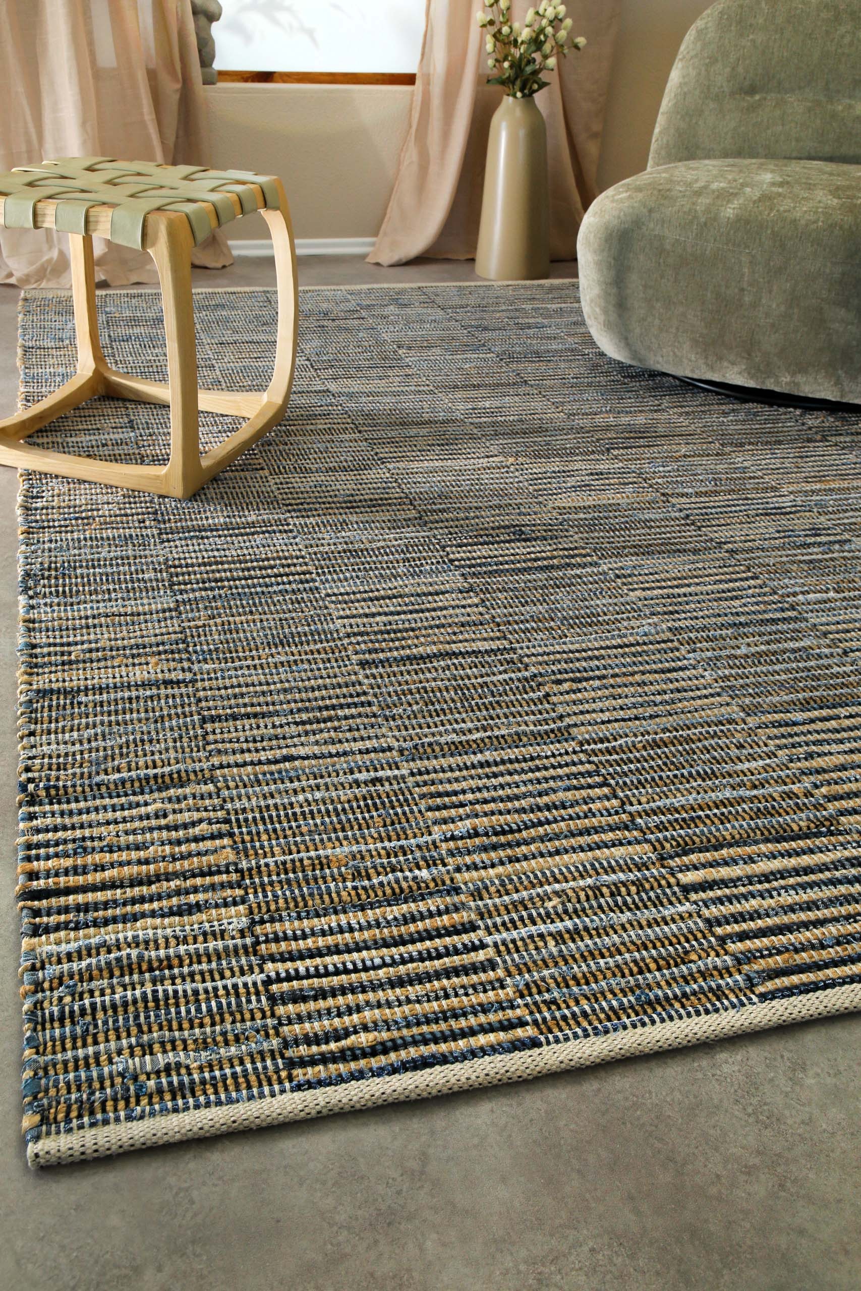 Wecon home Teppich »Denim Blues« rechteckig 6 mm Höhe handgewebt, robust, pflegeleicht, skandi, Natur, Jute, Wohnzimmer