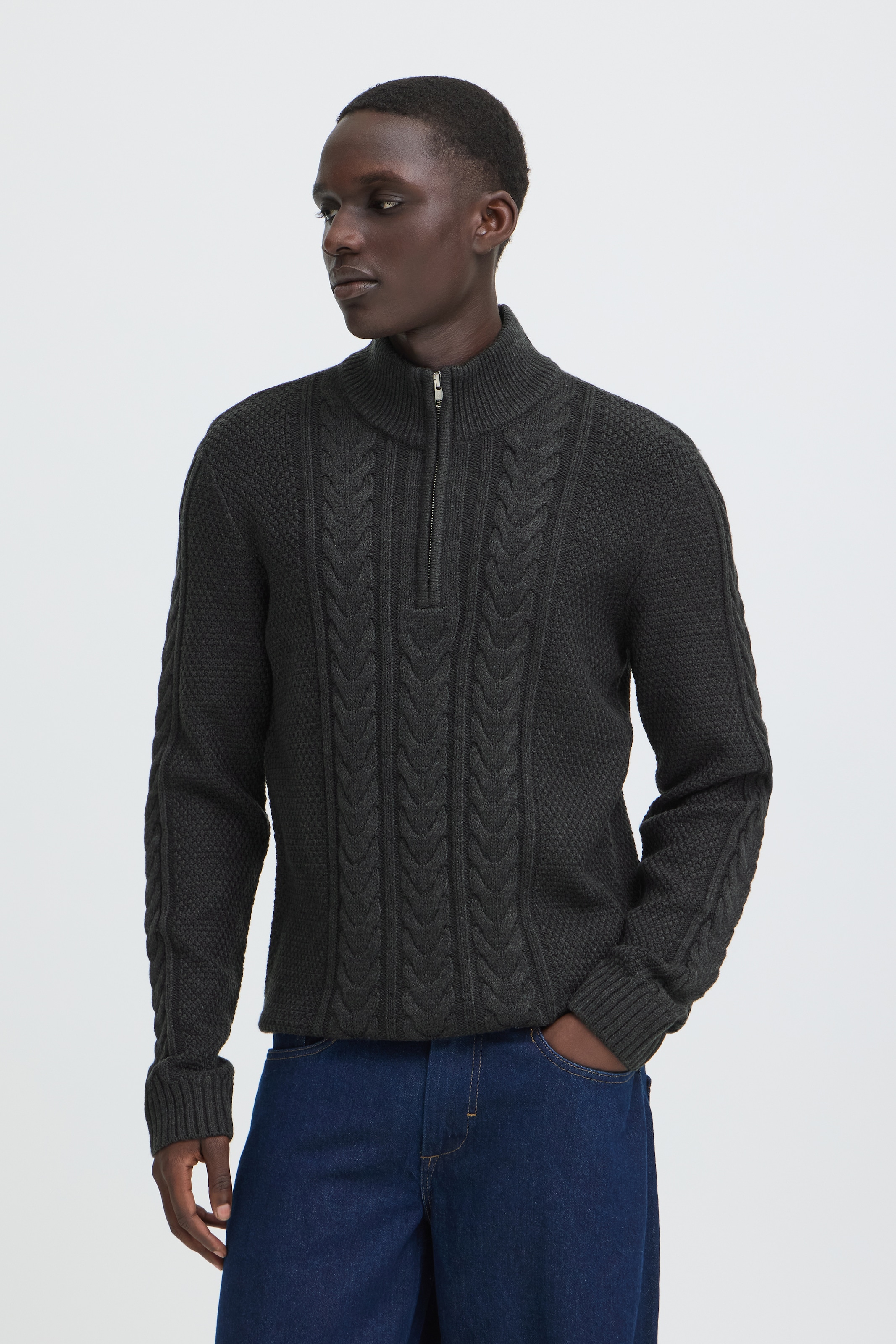 Image of Blend Stehkragenpullover "BHBASIM HALF ZIPP" Baumwollmischung, regular fit