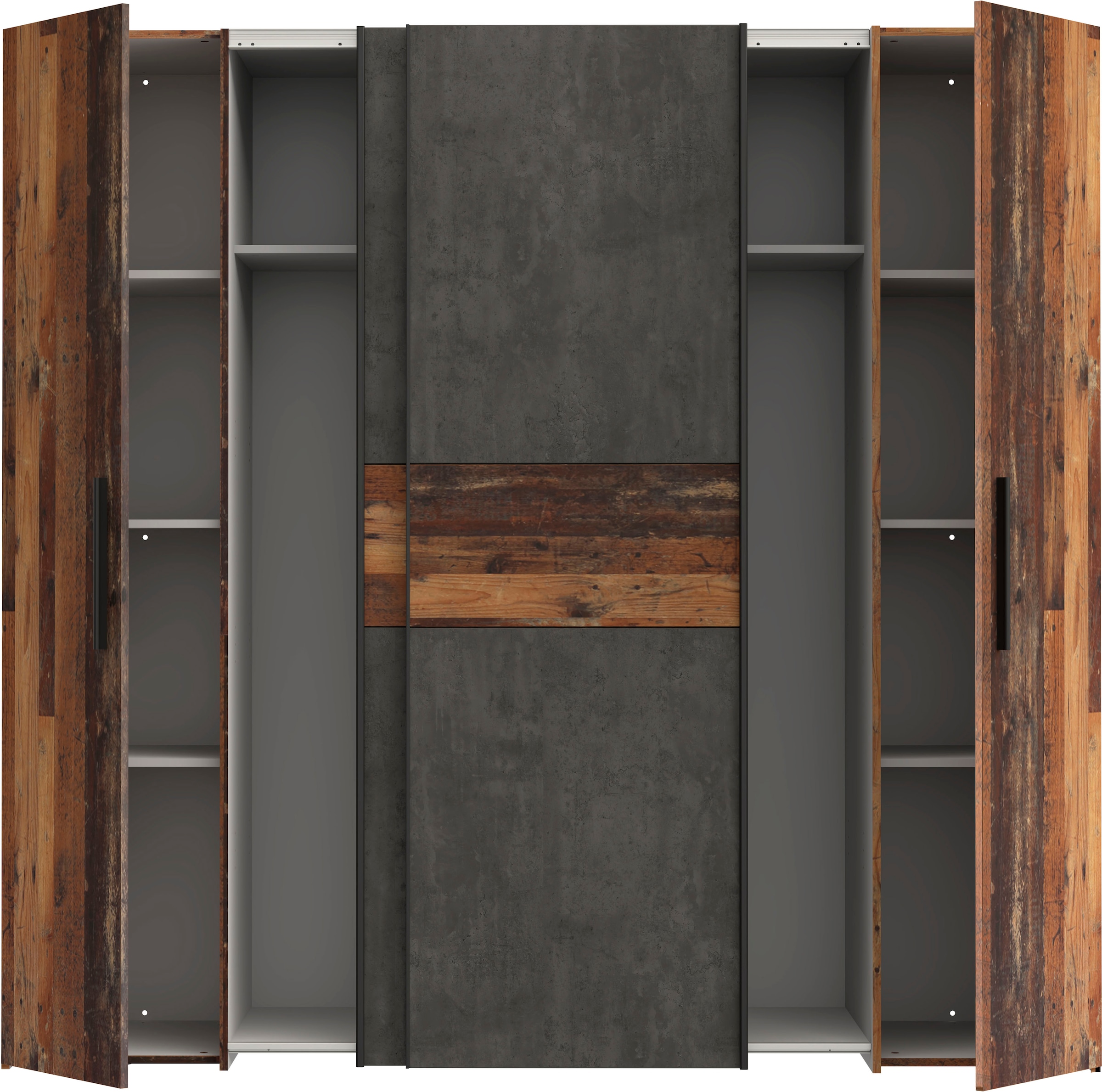 FORTE Kleiderschrank »Kalixtus, Made in Europe« B/H/T ca. 200x190x60 cm, 2 Schiebetüren, 2 Drehtüren, 8 Einlegeböden,  Kombination aus Dreh- und Schwebetüren, mehrere Farben